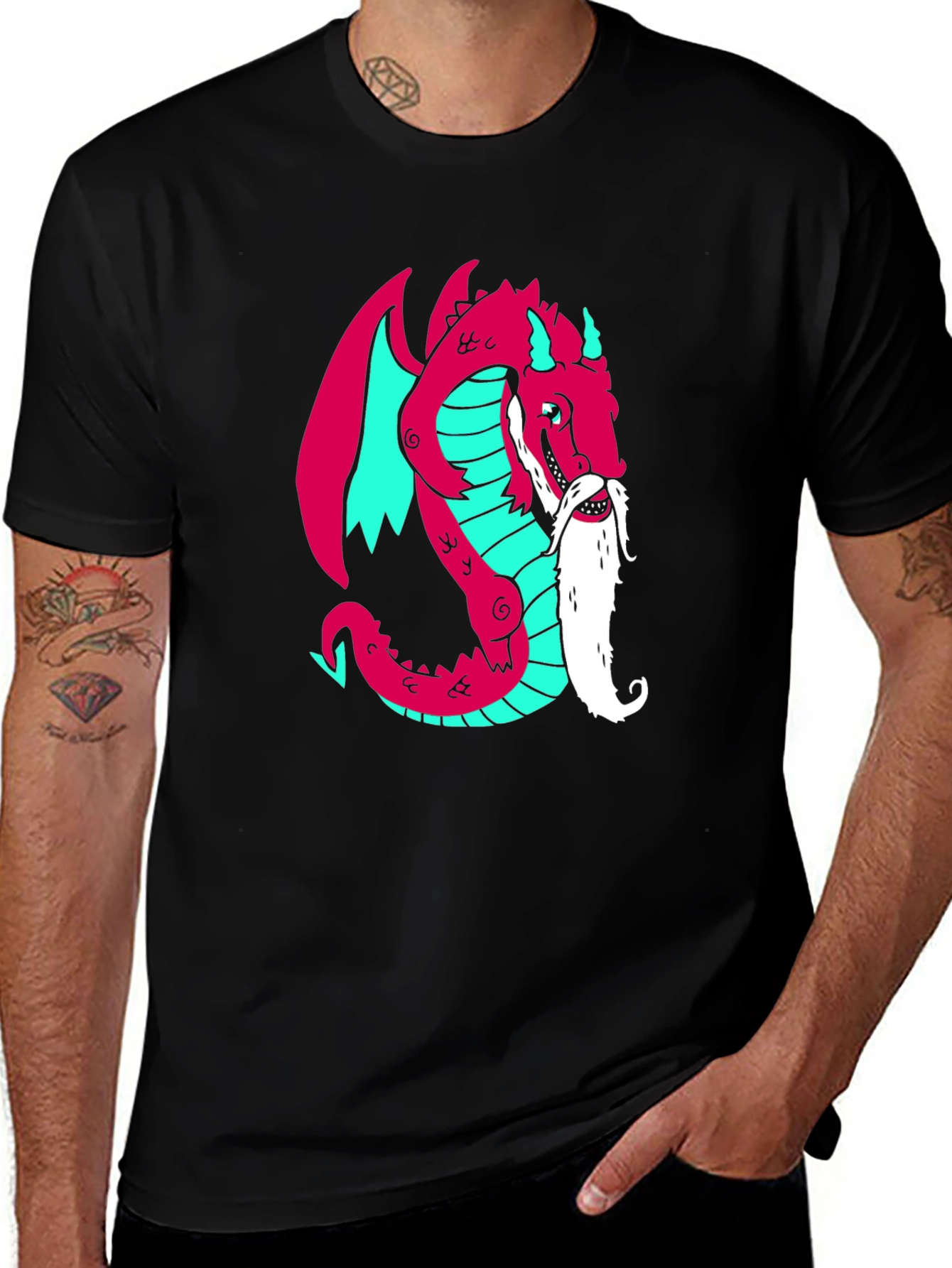 Variant 27 of Cool Dragon Graphic Tee - Black Cotton Blend