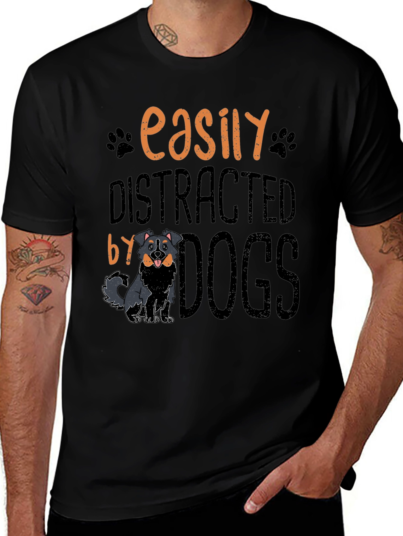 Variant 24 of Easily Distracted By Dogs Black T-Shirt
