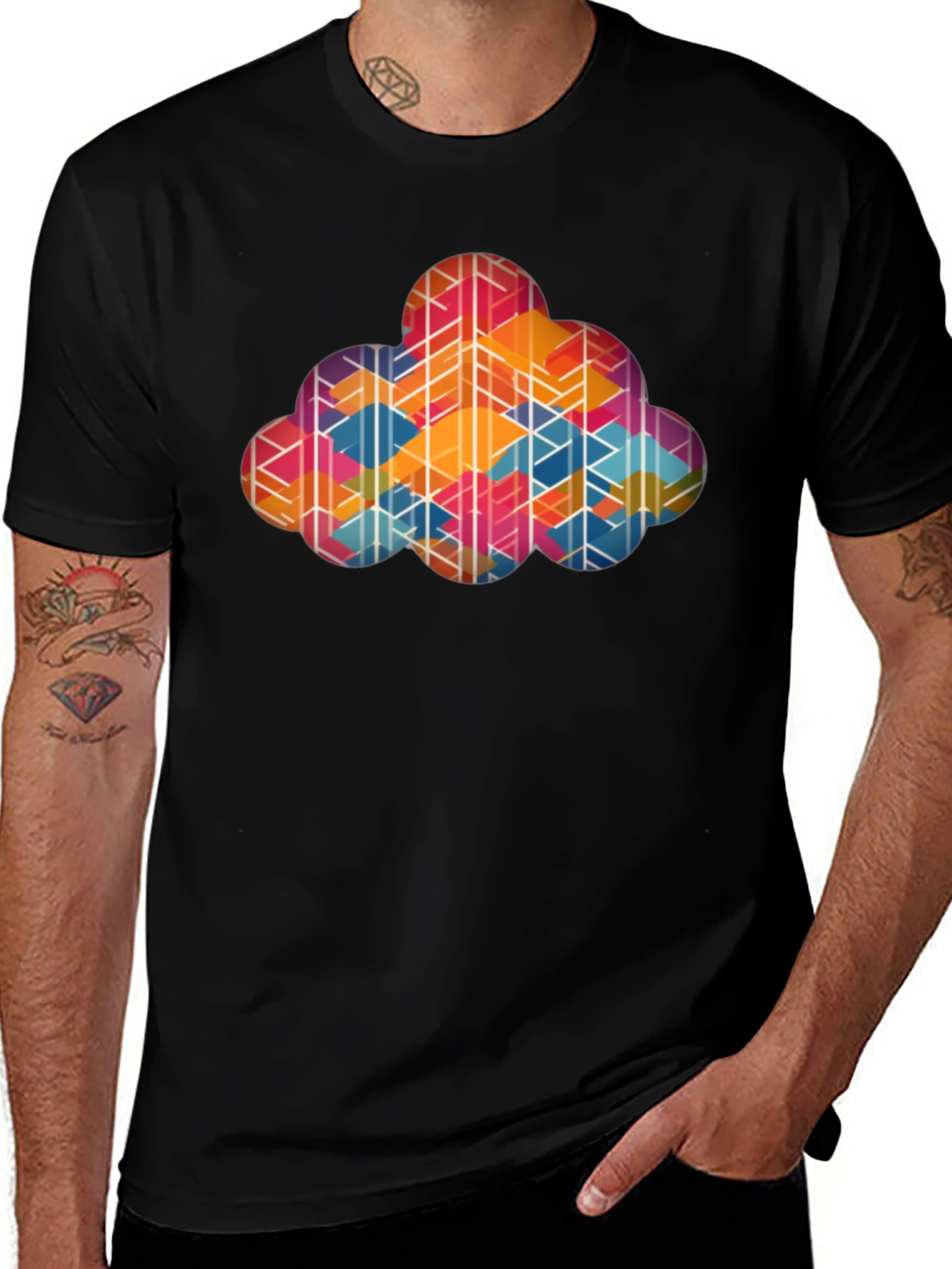 Variant 23 of Geometric Cloud Graphic Tee - Black Cotton Blend