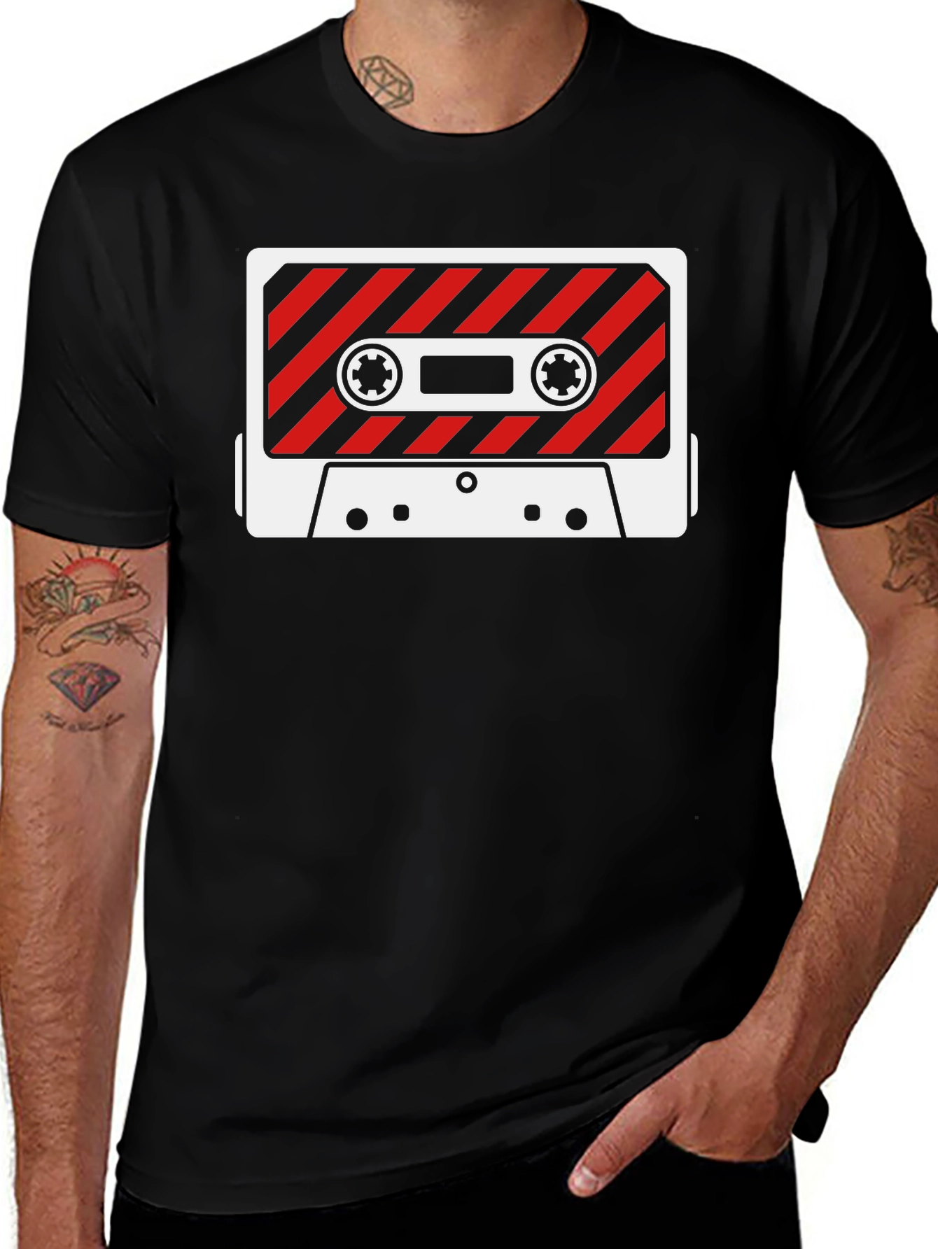 Variant 4 of Retro Cassette Tape Graphic Tee - Black Cotton T-Shirt