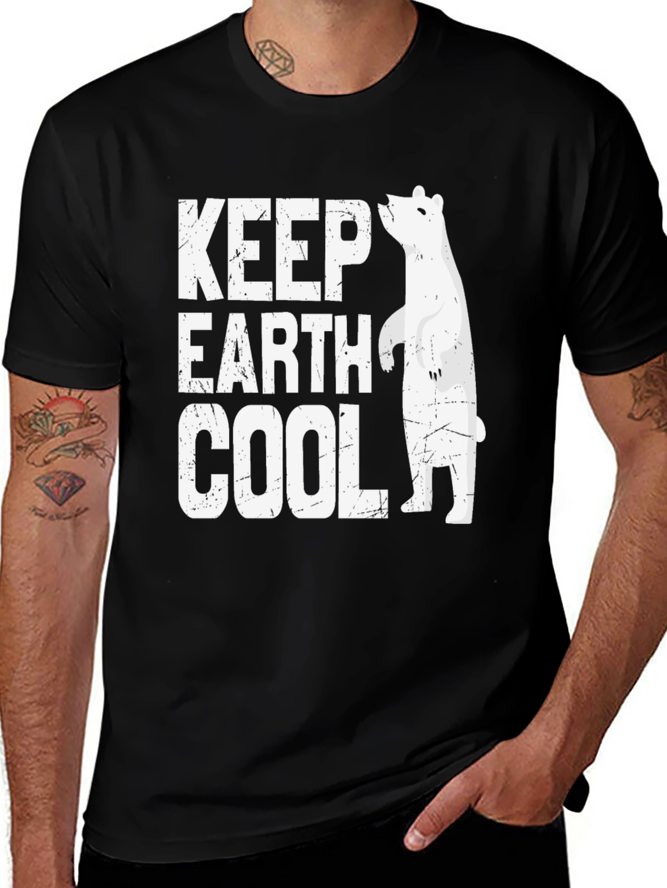 Variant 17 of Keep Earth Cool Black Graphic Tee - Polar Bear