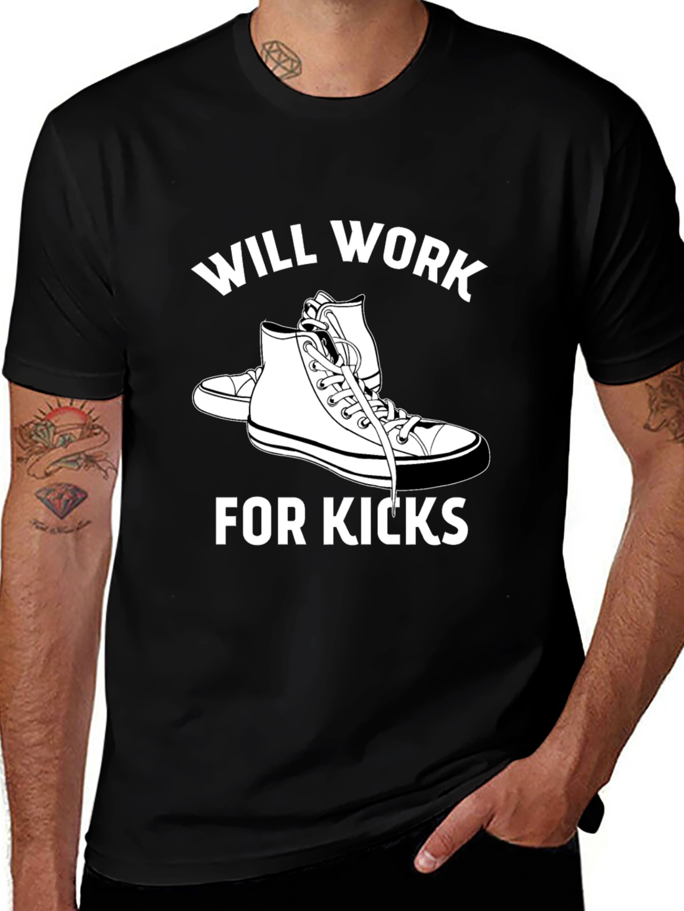 Will Work for Kicks Black Graphic Tee