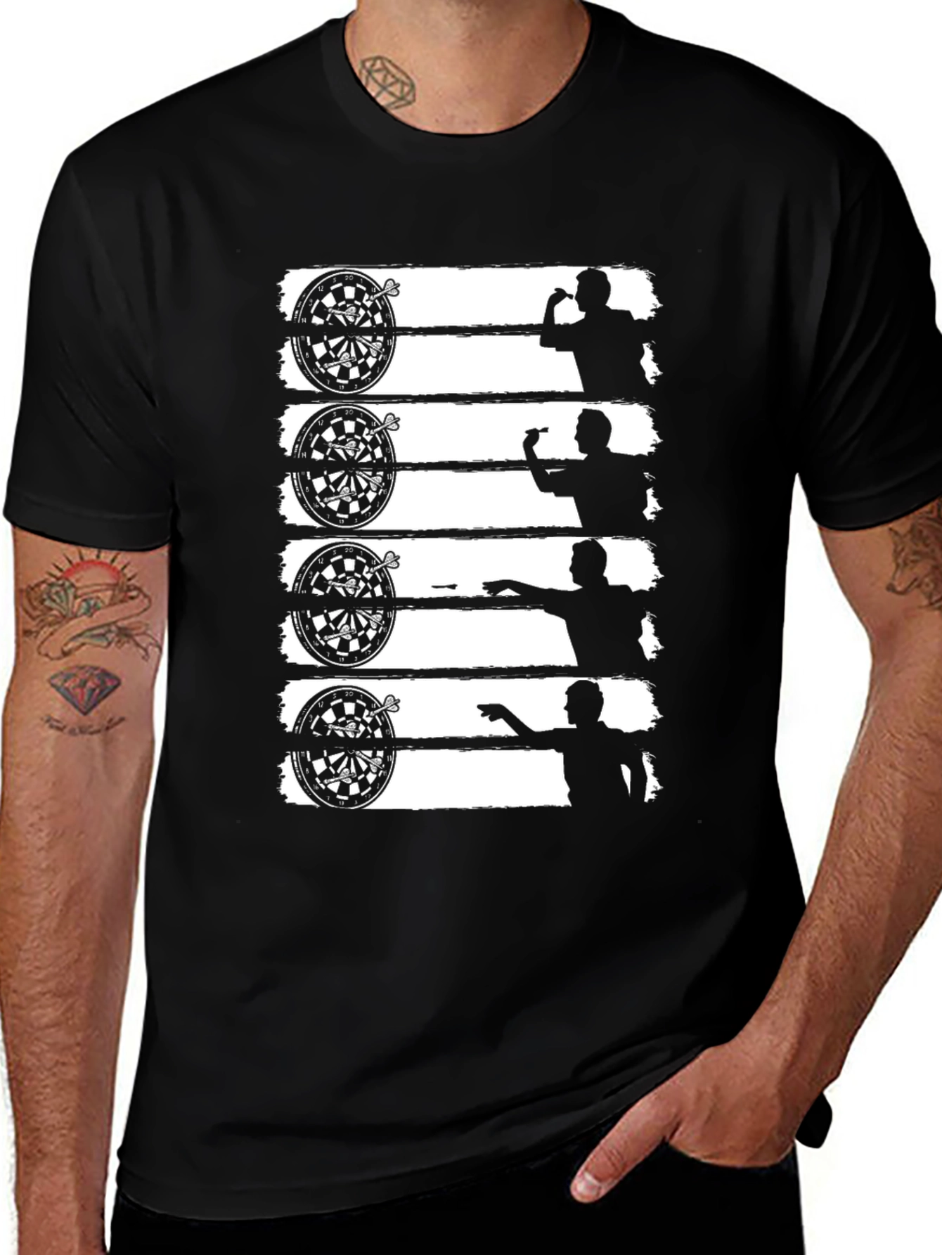 Variant 21 of Darts Player Black T-Shirt, Dartboard Silhouette Tee
