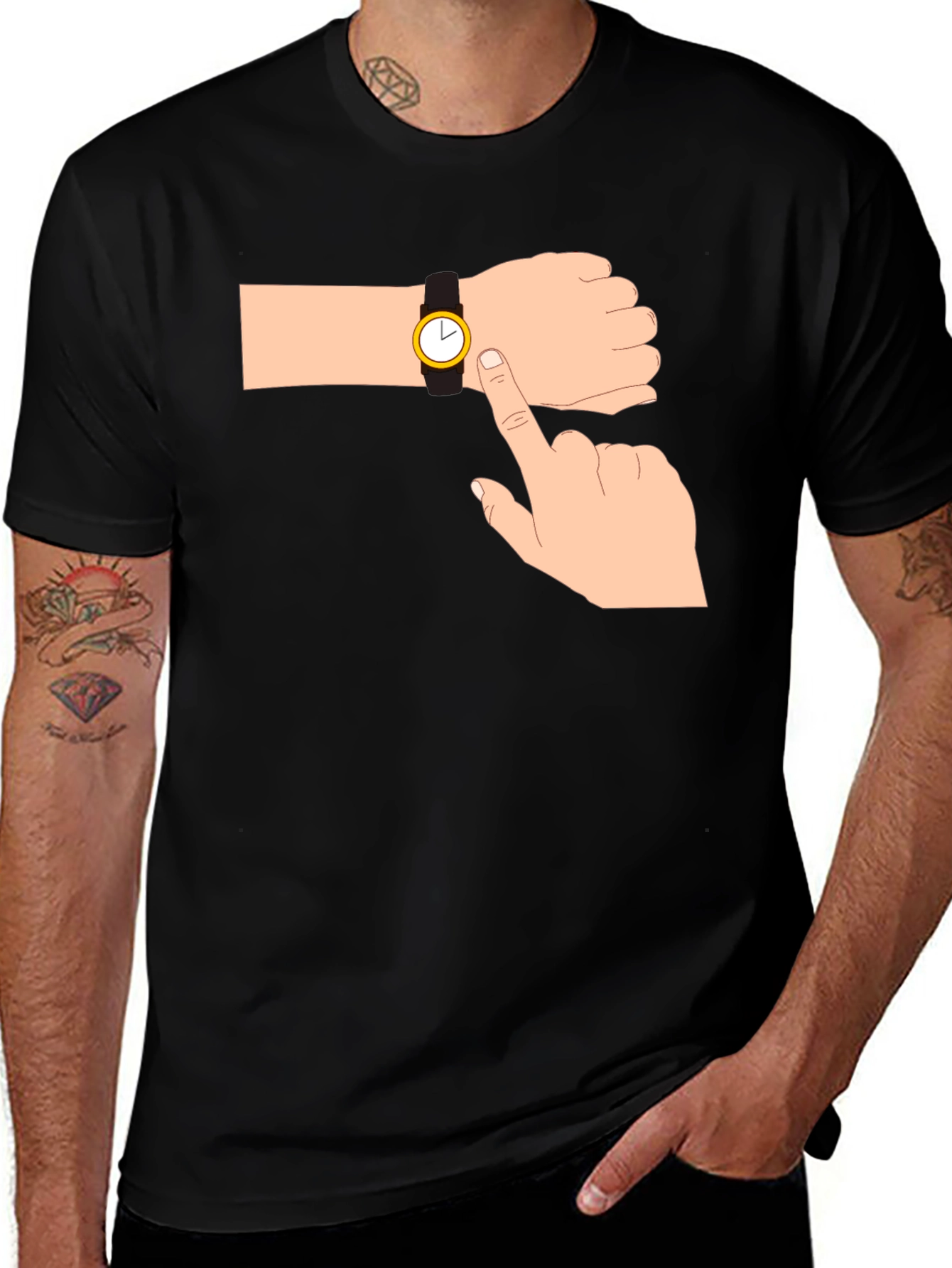 Variant 29 of Time Check Black T-Shirt - Novelty Cartoon Design