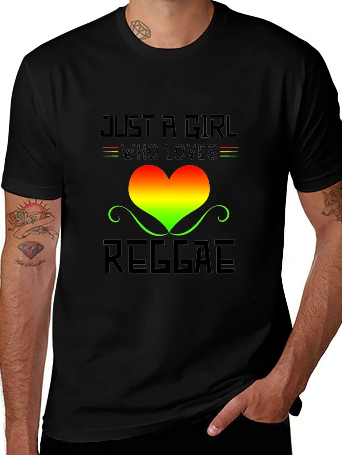 Variant 10 of Reggae Girl T-Shirt - Rasta Heart Design