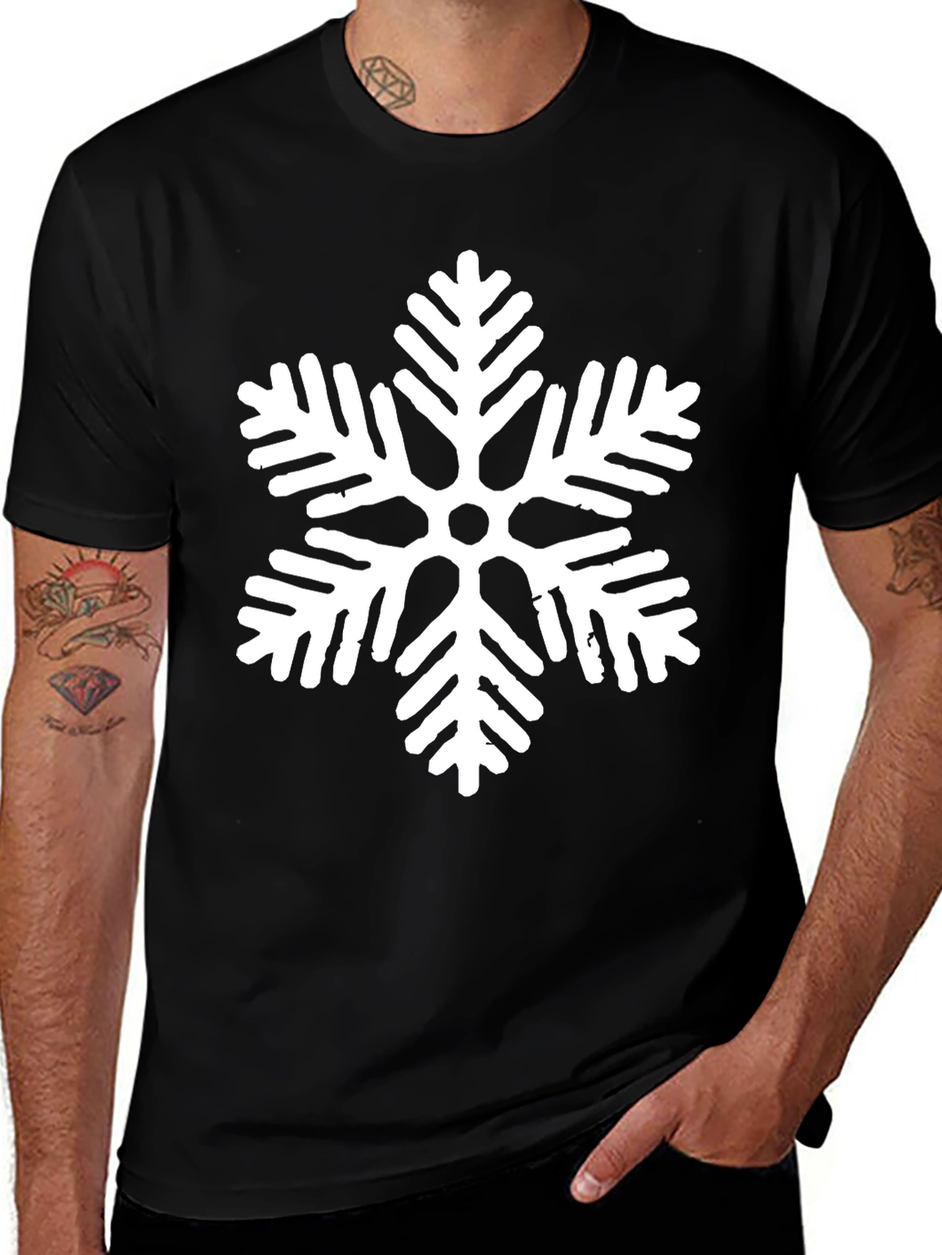 Variant 13 of Snowflake Graphic Tee - Black Cotton Blend Shirt