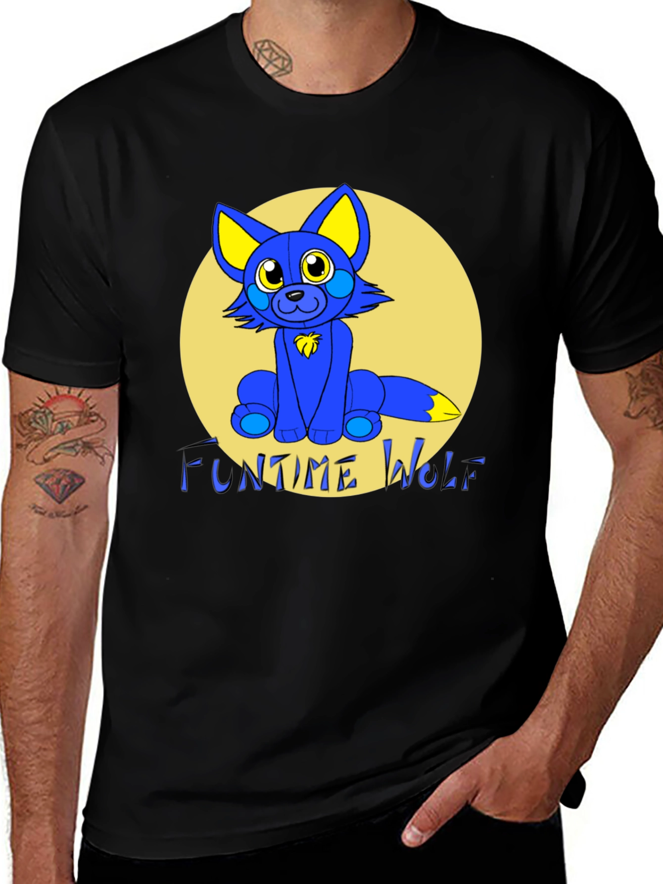 Variant 16 of Funtime Wolf Graphic T-Shirt - Black Crew Neck Tee