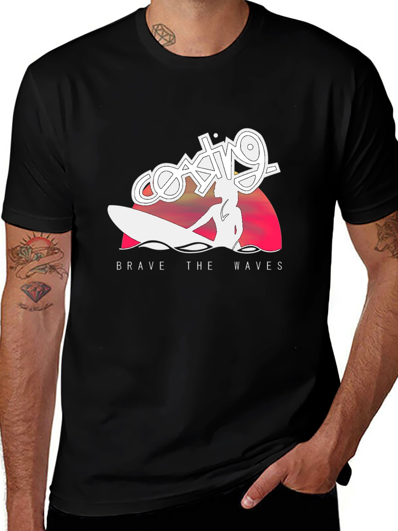 Variant 14 of Coasting Brave The Waves T-Shirt - Black Surf Tee