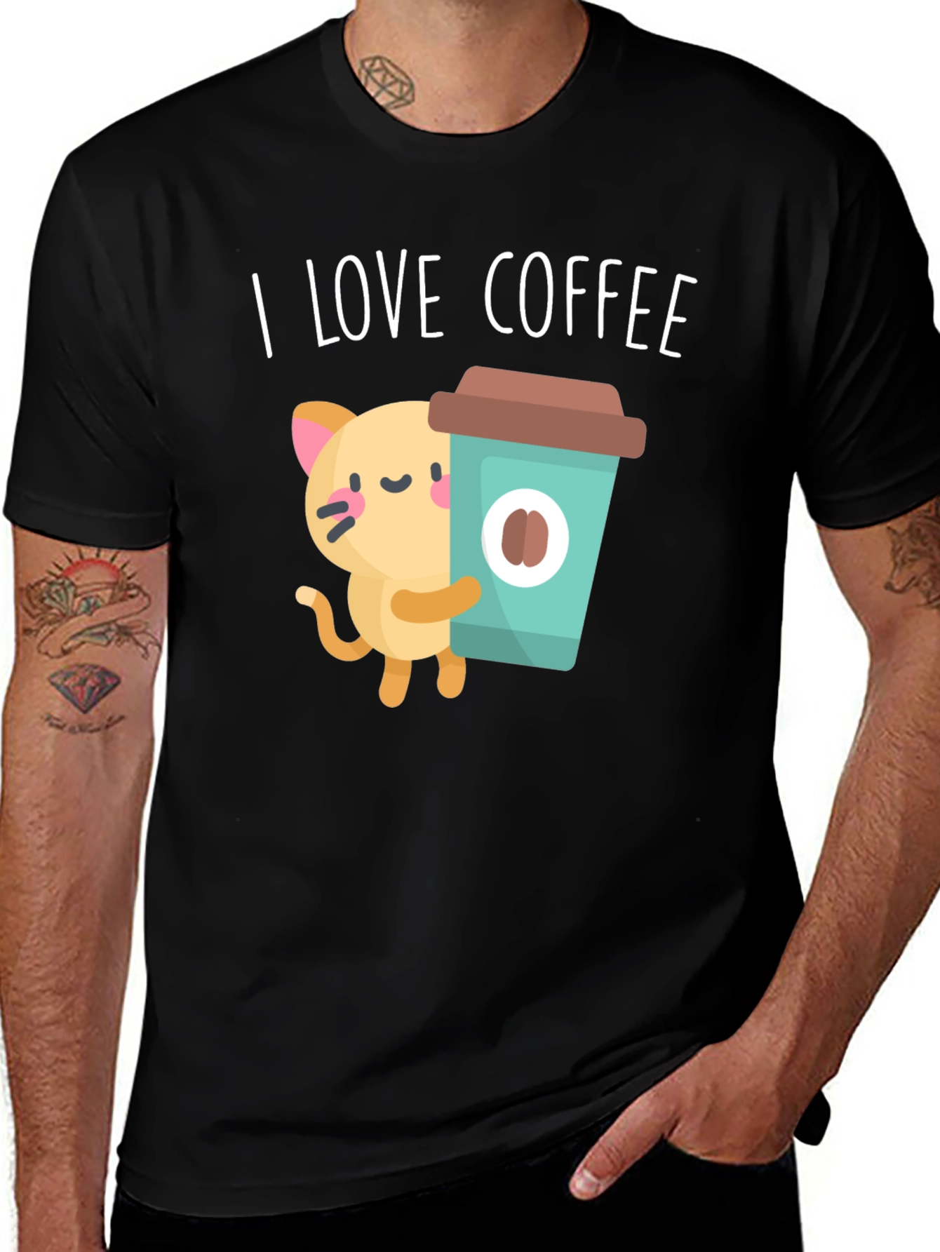 Variant 2 of I Love Coffee Cat T-Shirt - Cute Graphic Tee