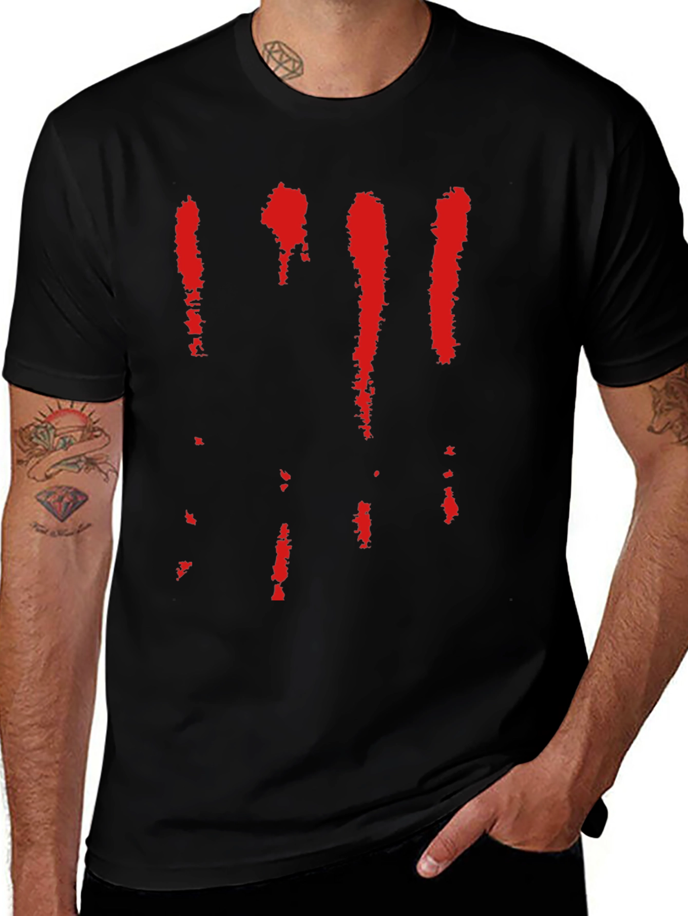 Variant 8 of Bloody Stripe Graphic Tee - Men's Black Cotton T-Shirt