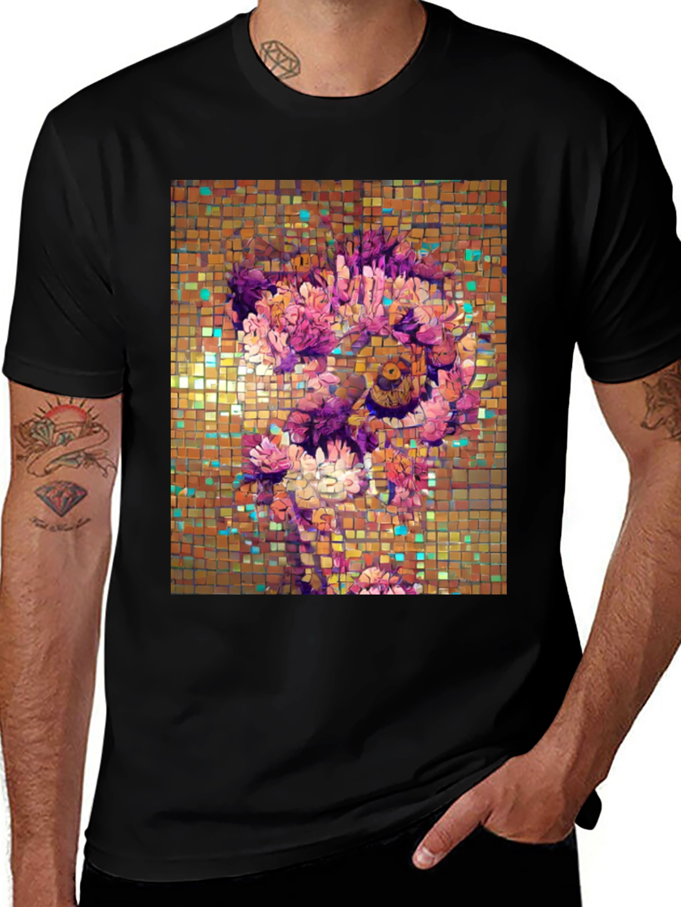 Black Floral Mosaic Graphic T-Shirt main image