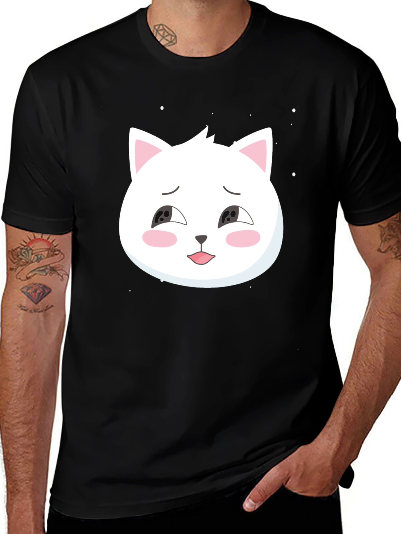 Variant 2 of Cute Cat Graphic Tee - Black Cotton T-Shirt
