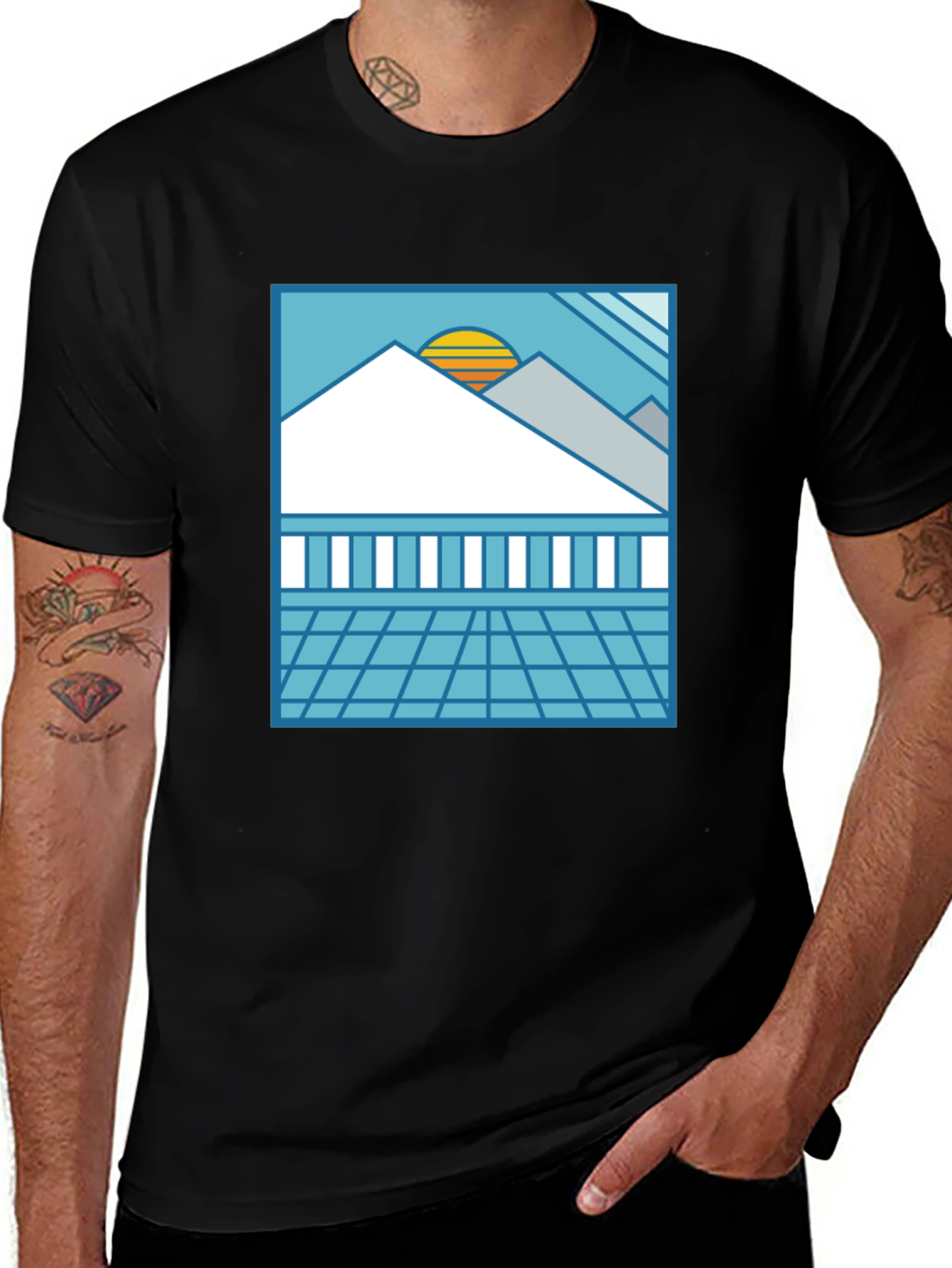 Variant 26 of Synthwave Graphic Tee - Black Retro Sunset T-Shirt