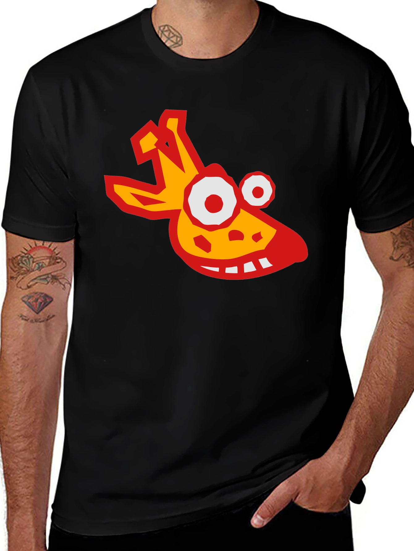 Variant 5 of Funny Giraffe Head Graphic Tee - Black Crew Neck T-Shirt