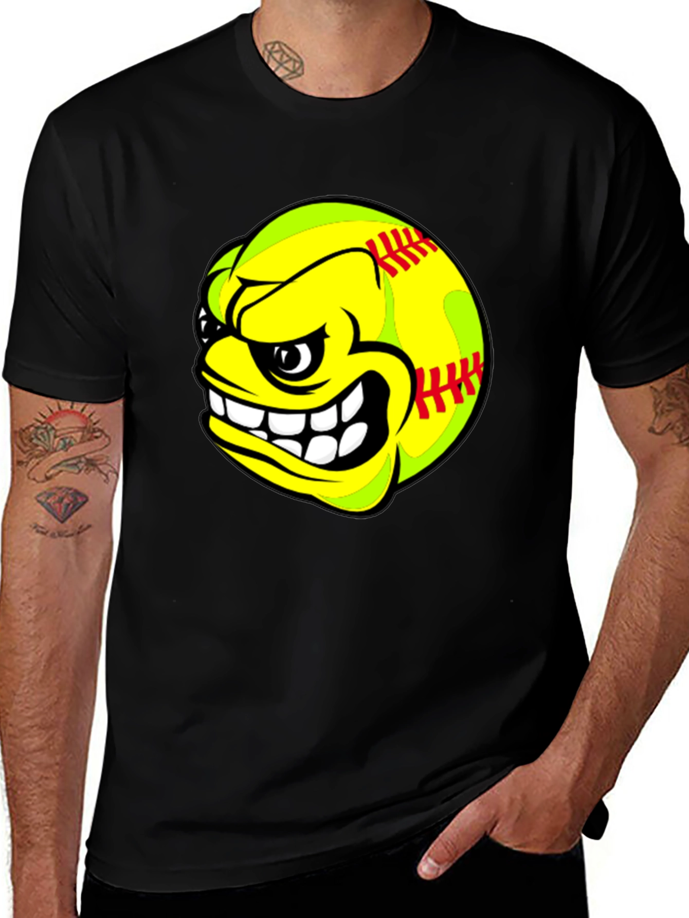Variant 4 of Angry Softball Graphic Tee - Black Cotton T-Shirt