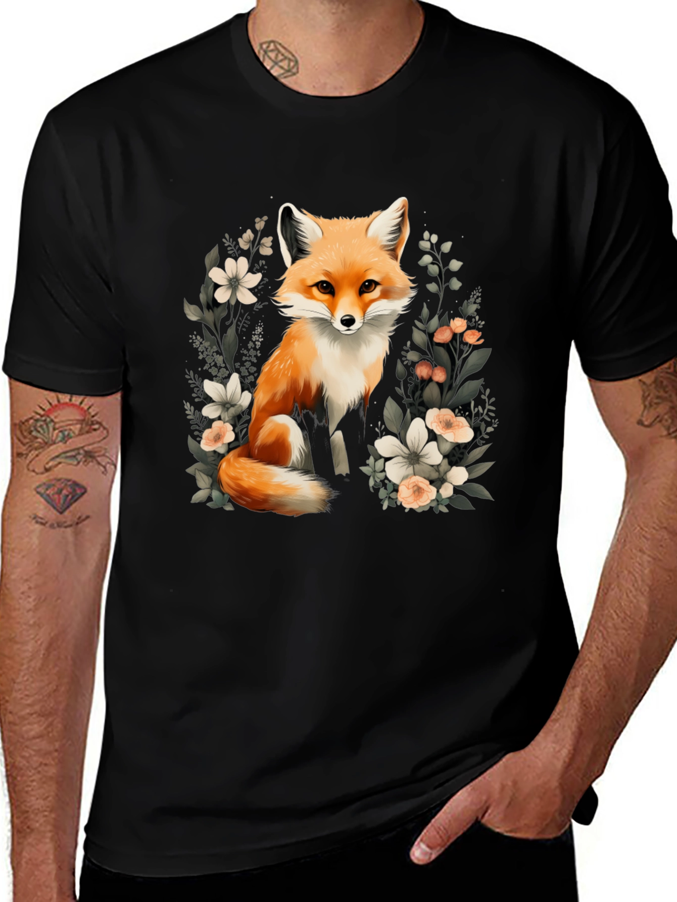 Variant 28 of Fox Floral Graphic Tee - Unique Animal Print T-Shirt