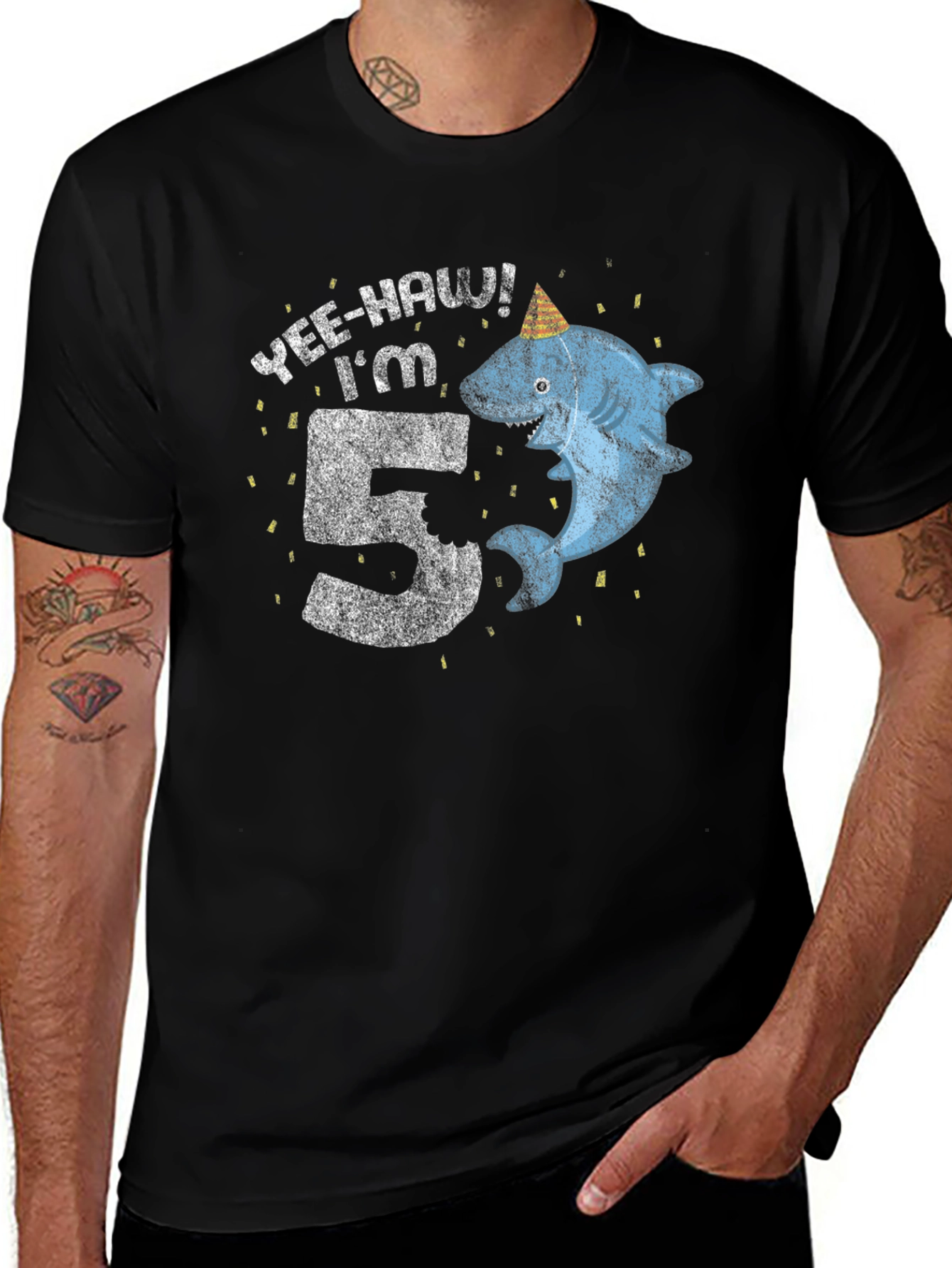 Variant 5 of Yee-Haw I'm 5 Shark Birthday Tee