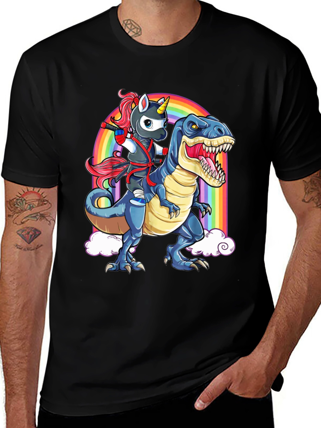 Variant 17 of Ninja Unicorn Riding Dinosaur T-Shirt