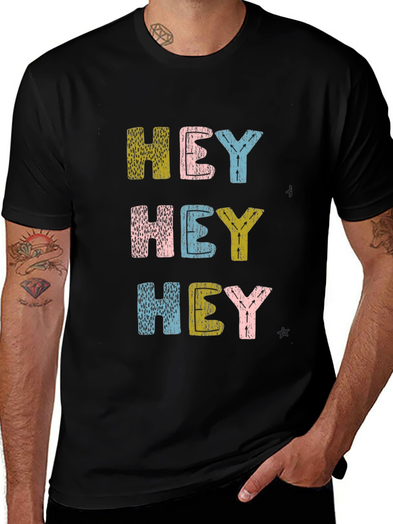 Variant 20 of Hey Graphic Tee - Fun & Playful Black T-Shirt