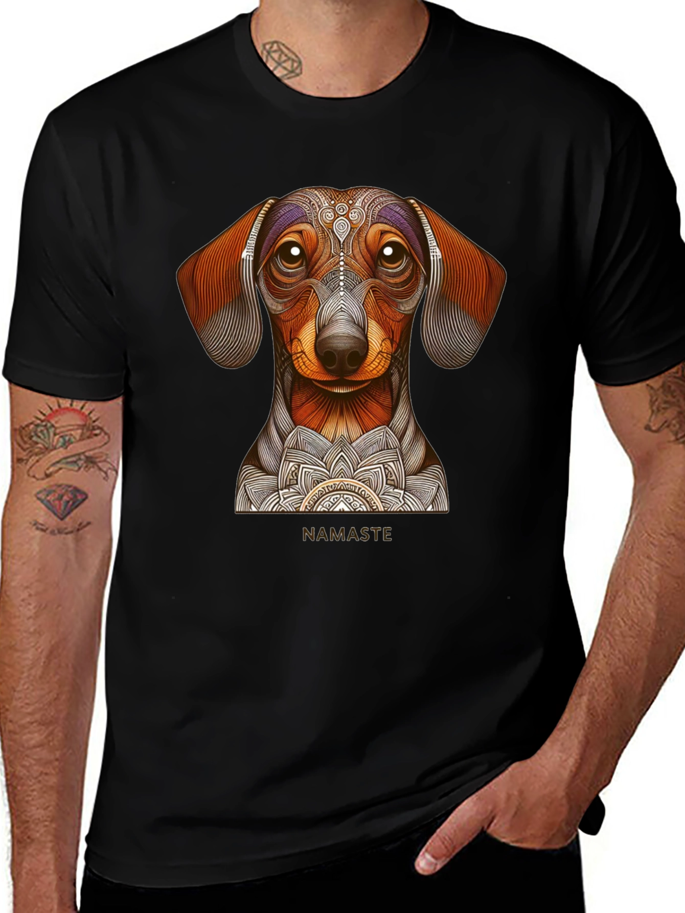 Variant 18 of Dachshund Namaste Graphic Tee - Black