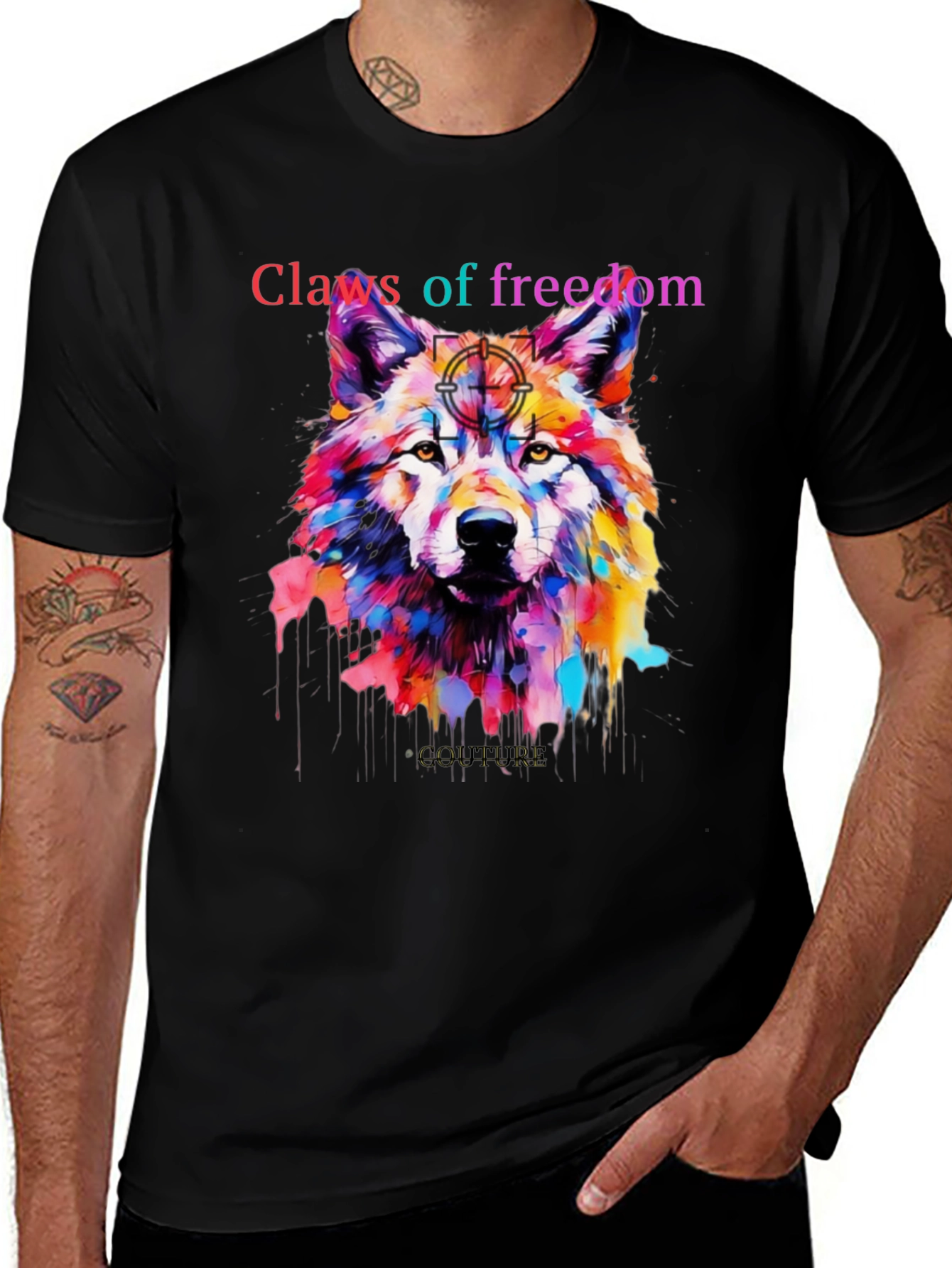 Variant 27 of Claws of Freedom Wolf Graphic Tee - Artistic Men's T-Shirt