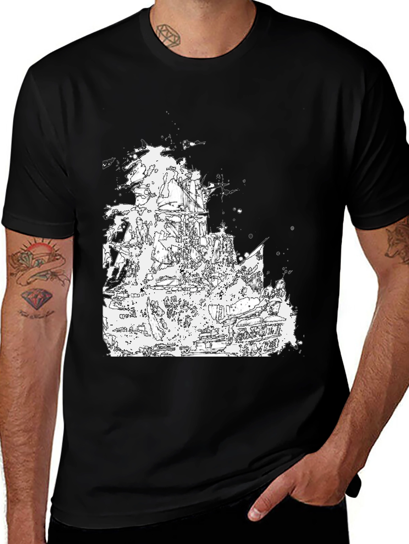 Abstract Ship Graphic Black T-Shirt