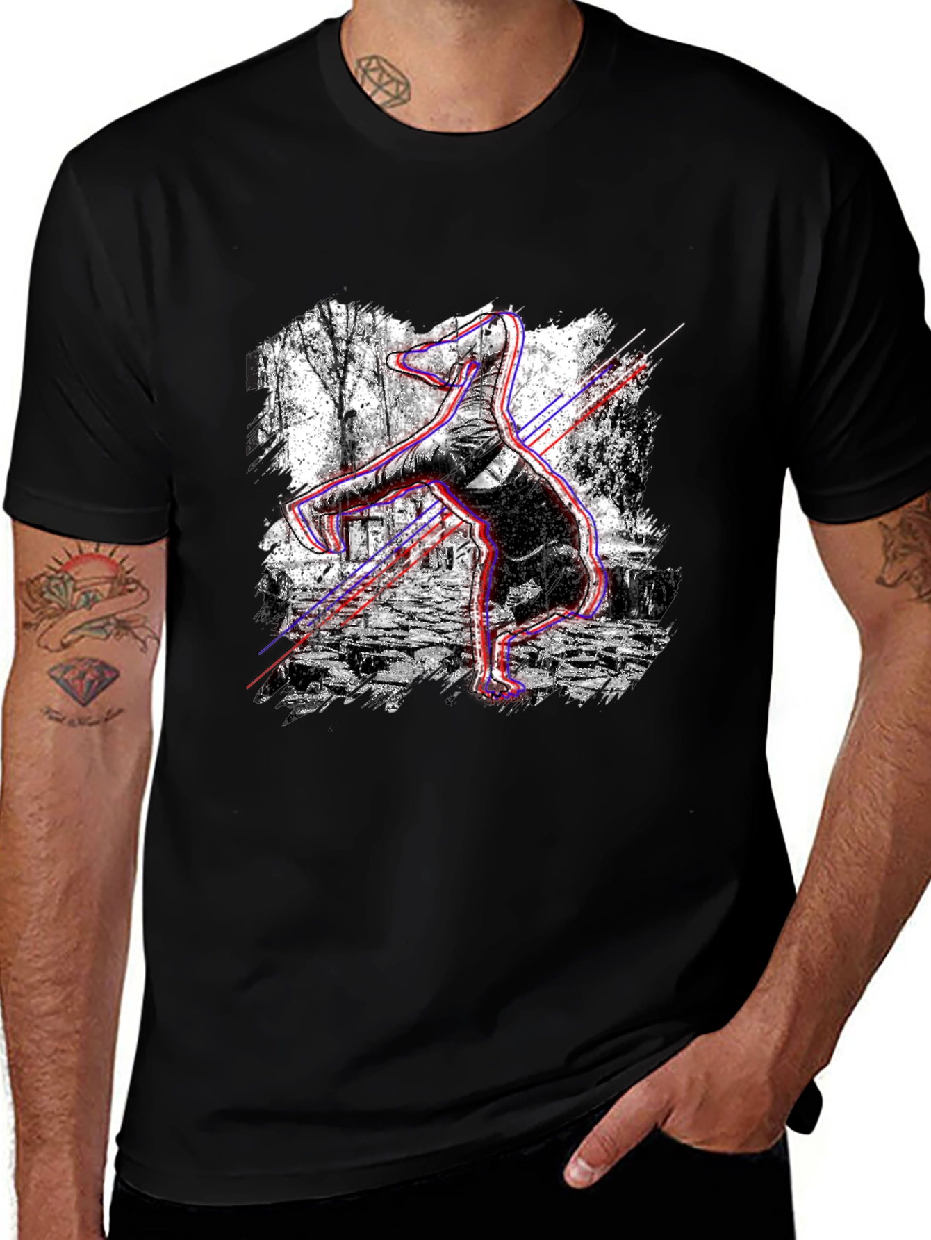 Variant 11 of Glitch Effect Breakdancing T-Shirt - Black