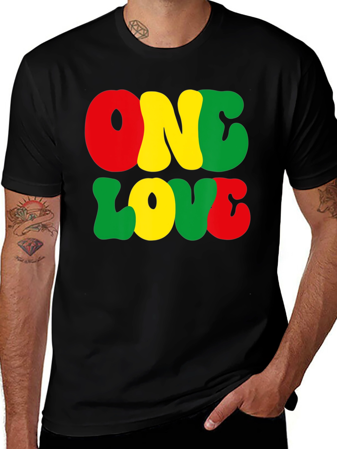 One Love Graphic Tee - Rasta Colors Black T-Shirt