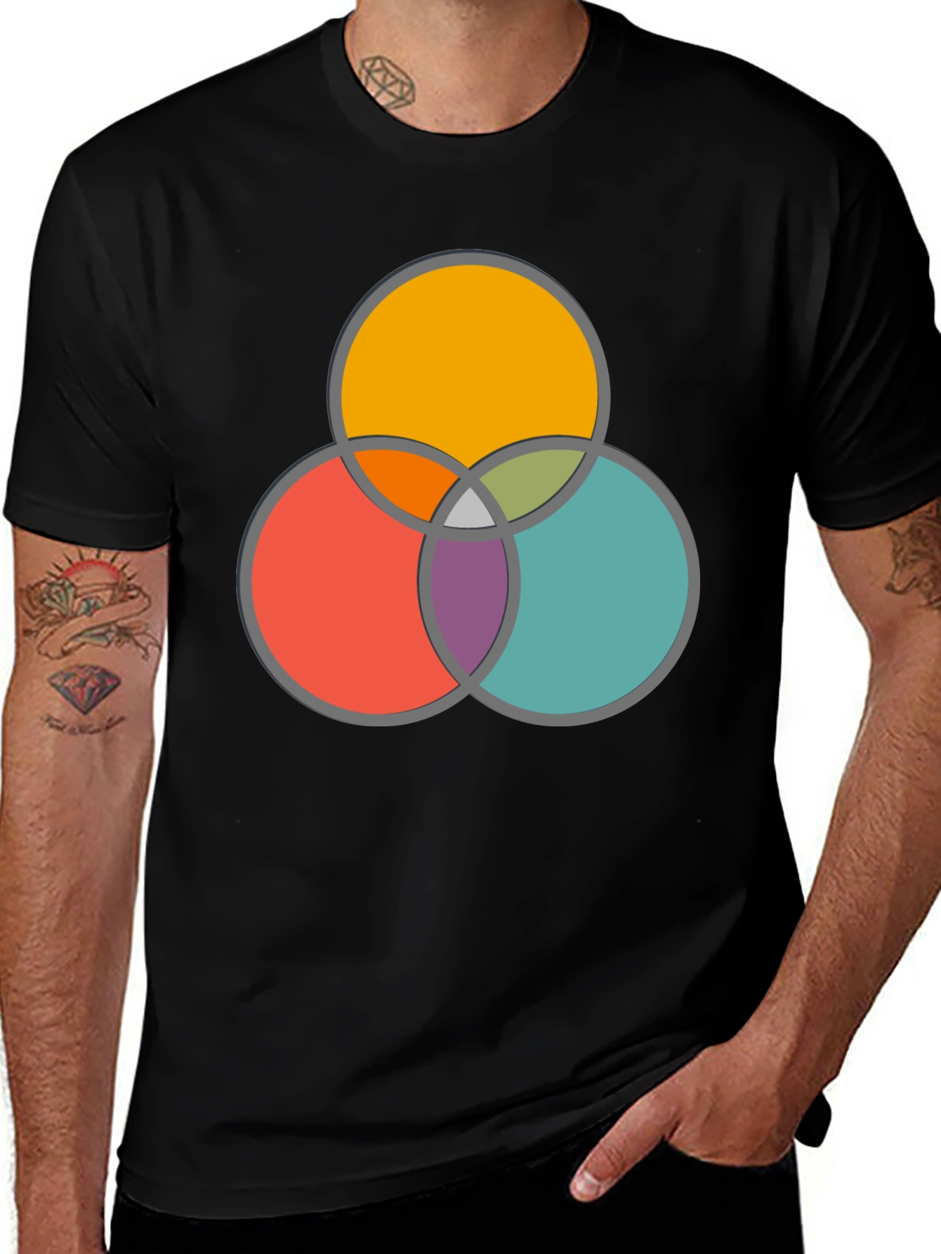 Variant 23 of Colorful Circles Graphic Tee - Venn Diagram Style