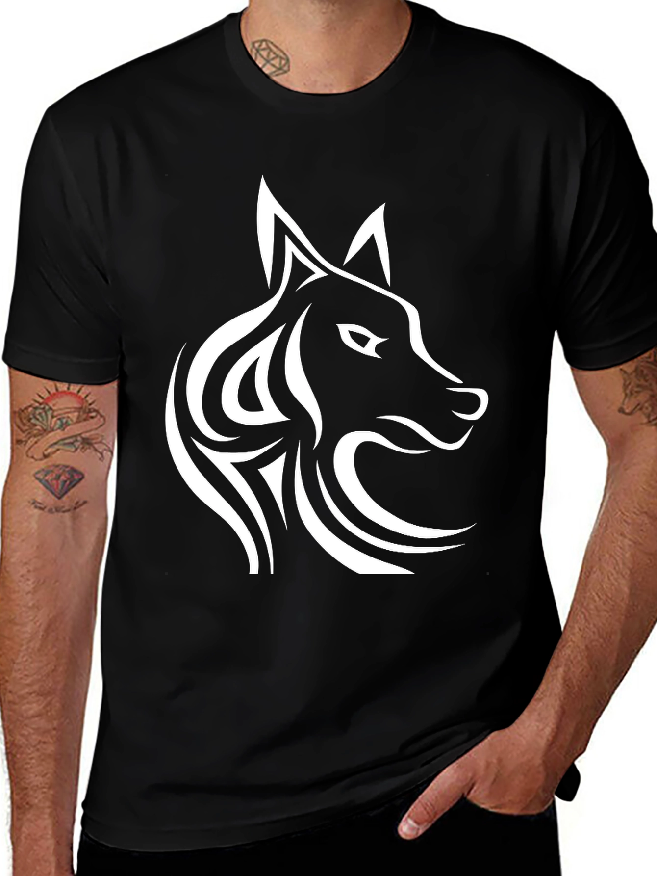 Variant 25 of Wolf Graphic Tee - Stylish Men's Black T-Shirt