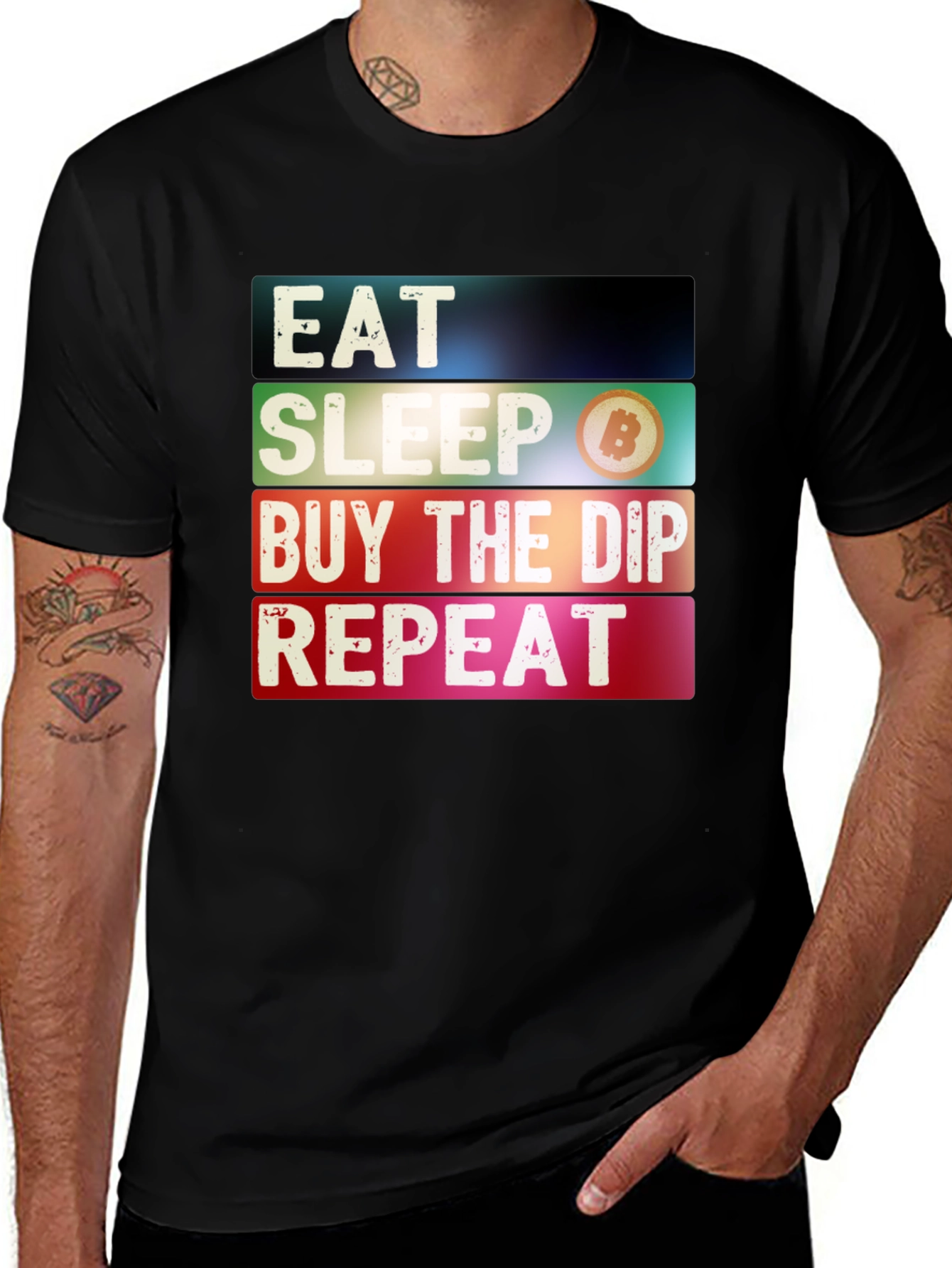 Variant 5 of Eat Sleep Buy The Dip Repeat Bitcoin Crypto T-Shirt