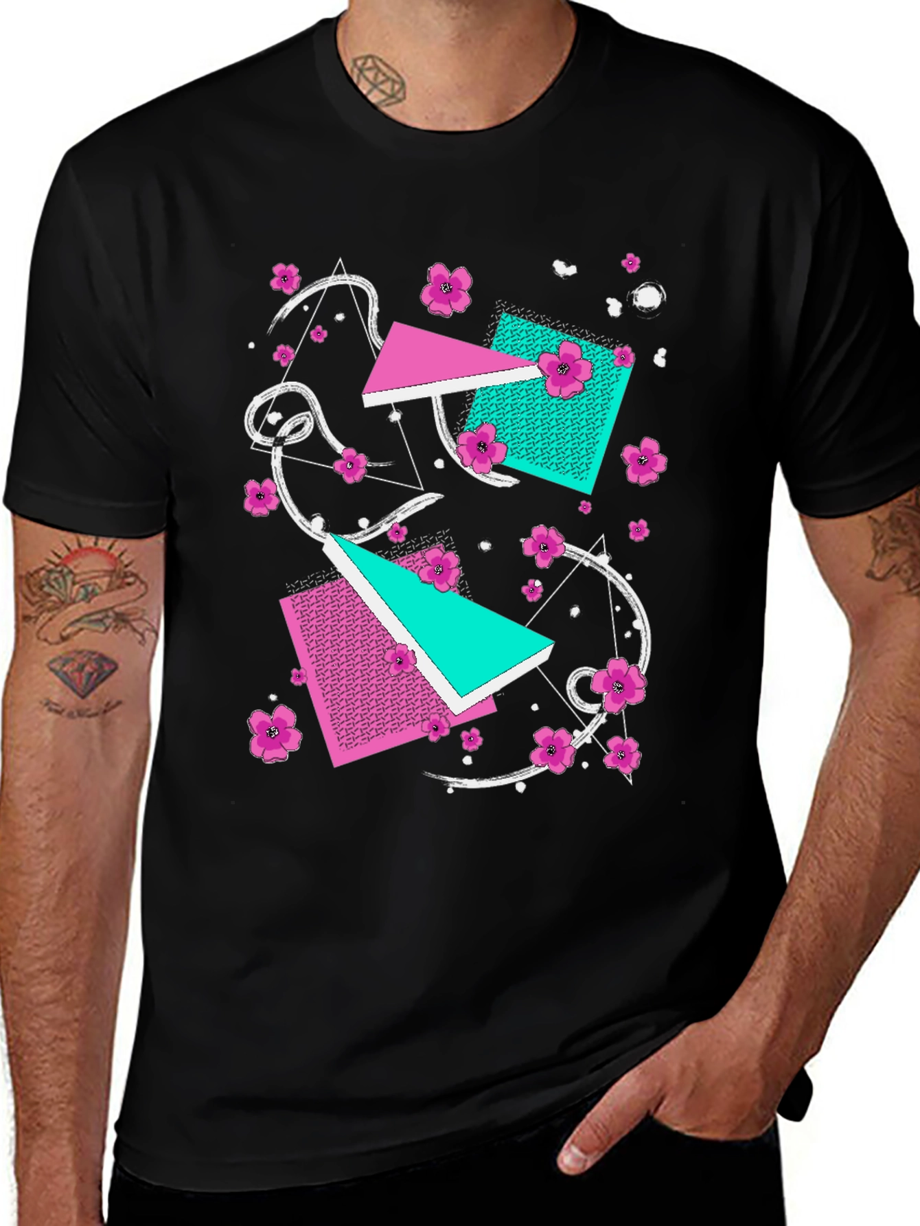 Variant 2 of Vaporwave Floral Geometric Graphic T-Shirt