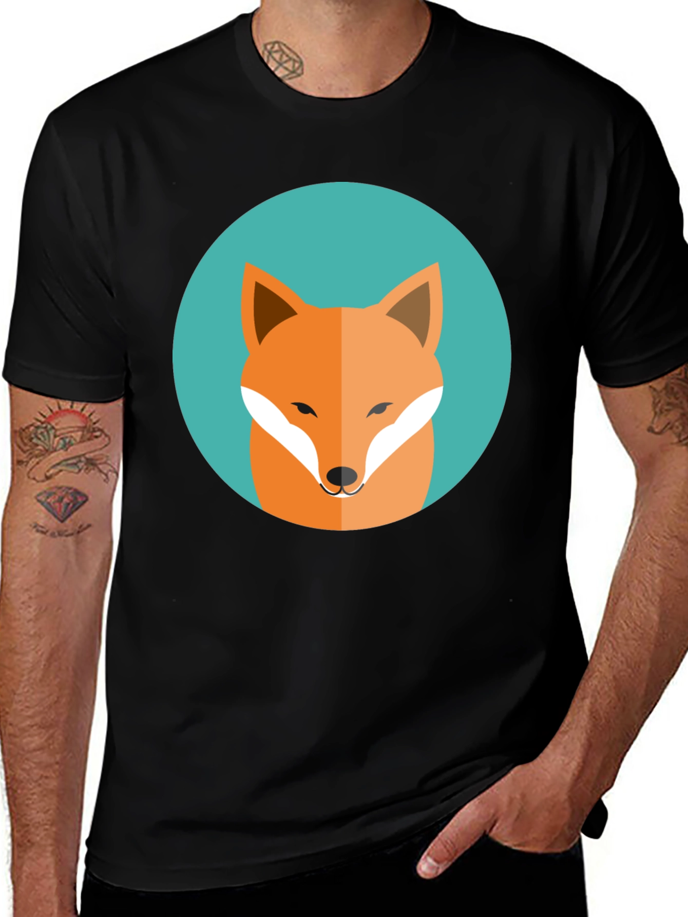 Variant 5 of Fox Graphic Print Black Crew Neck T-Shirt