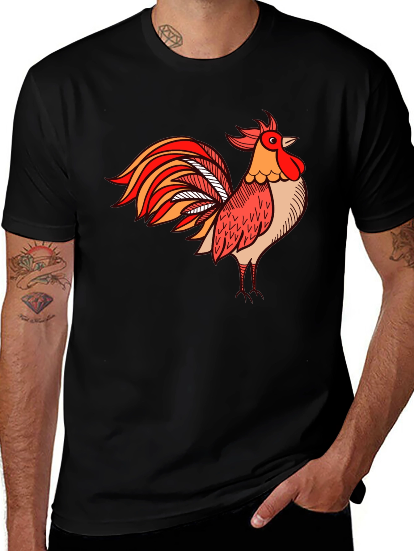 Variant 24 of Rooster Graphic Tee - Black Cotton T-Shirt