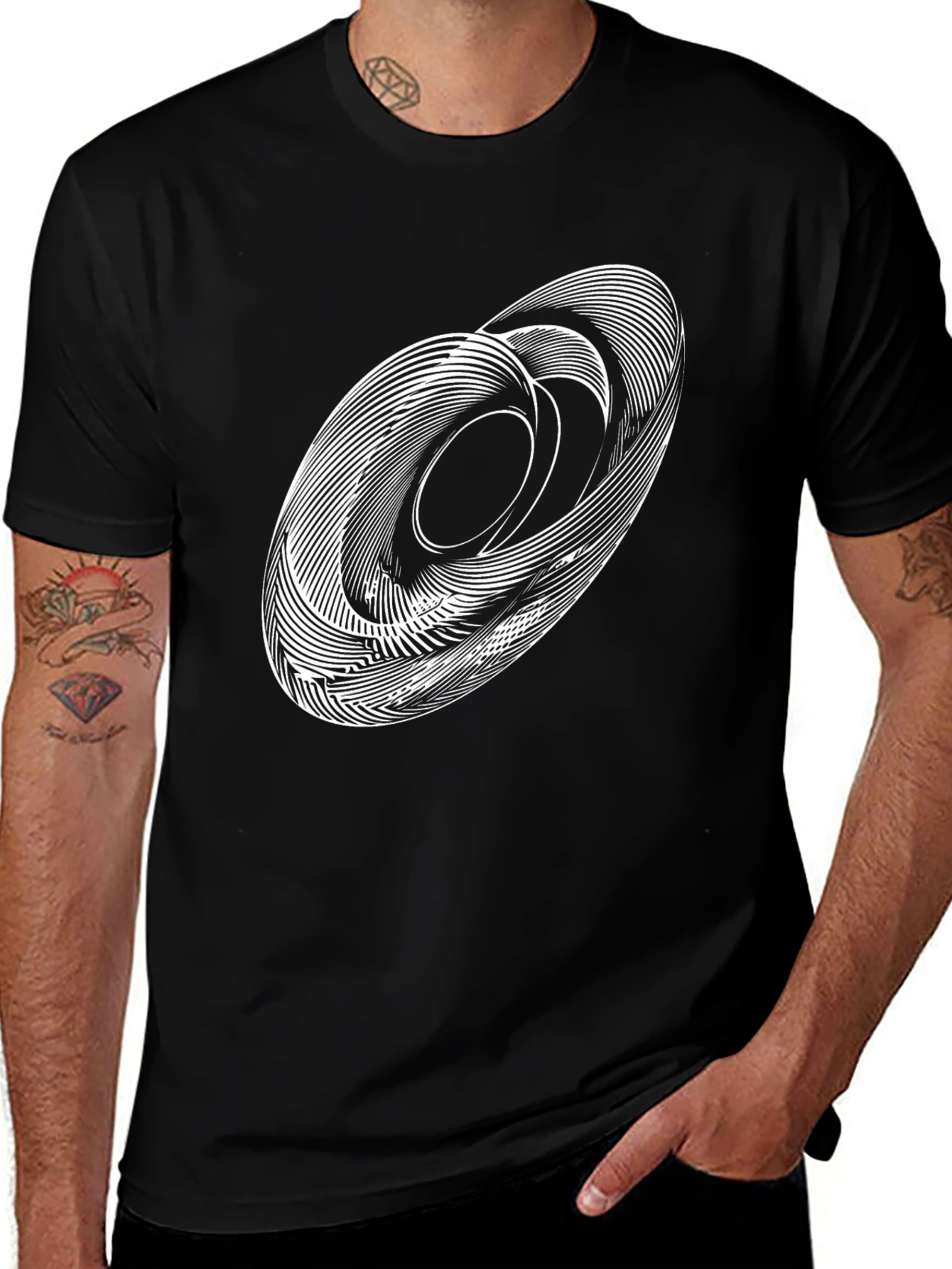Variant 8 of Abstract Line Art Graphic Black Tee Shirt
