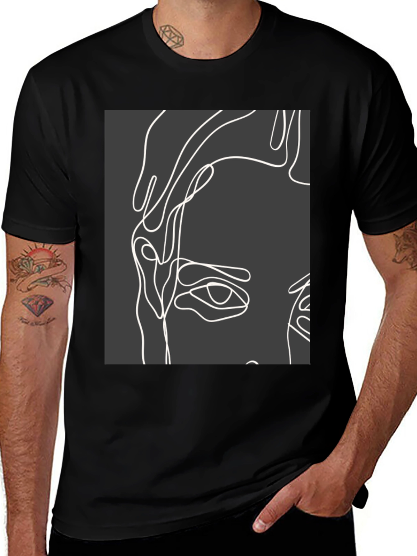 Variant 24 of Abstract Face Line Art Black T-Shirt
