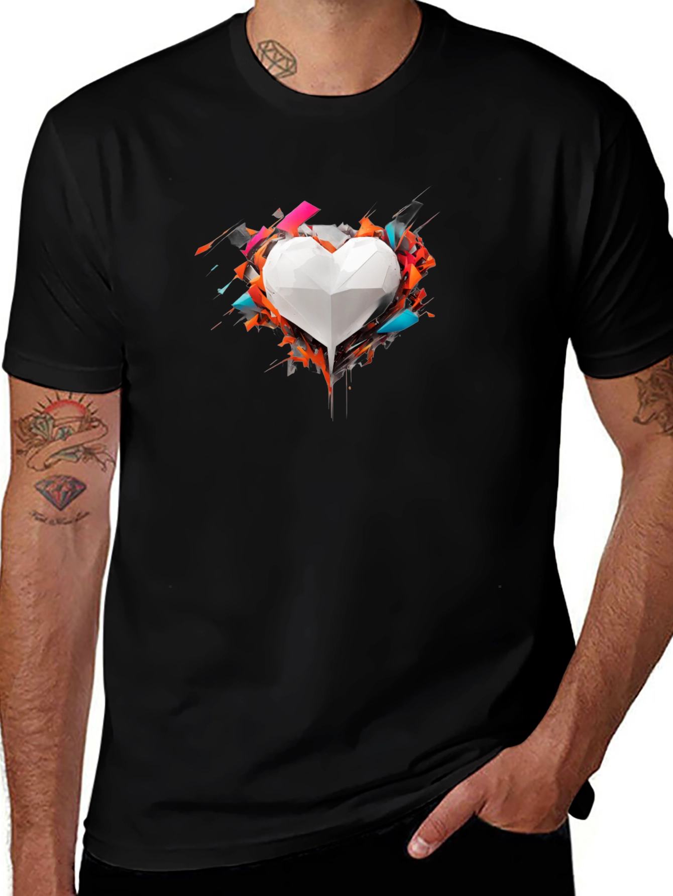 Geometric Heart Graphic Tee - Modern Art Shirt
