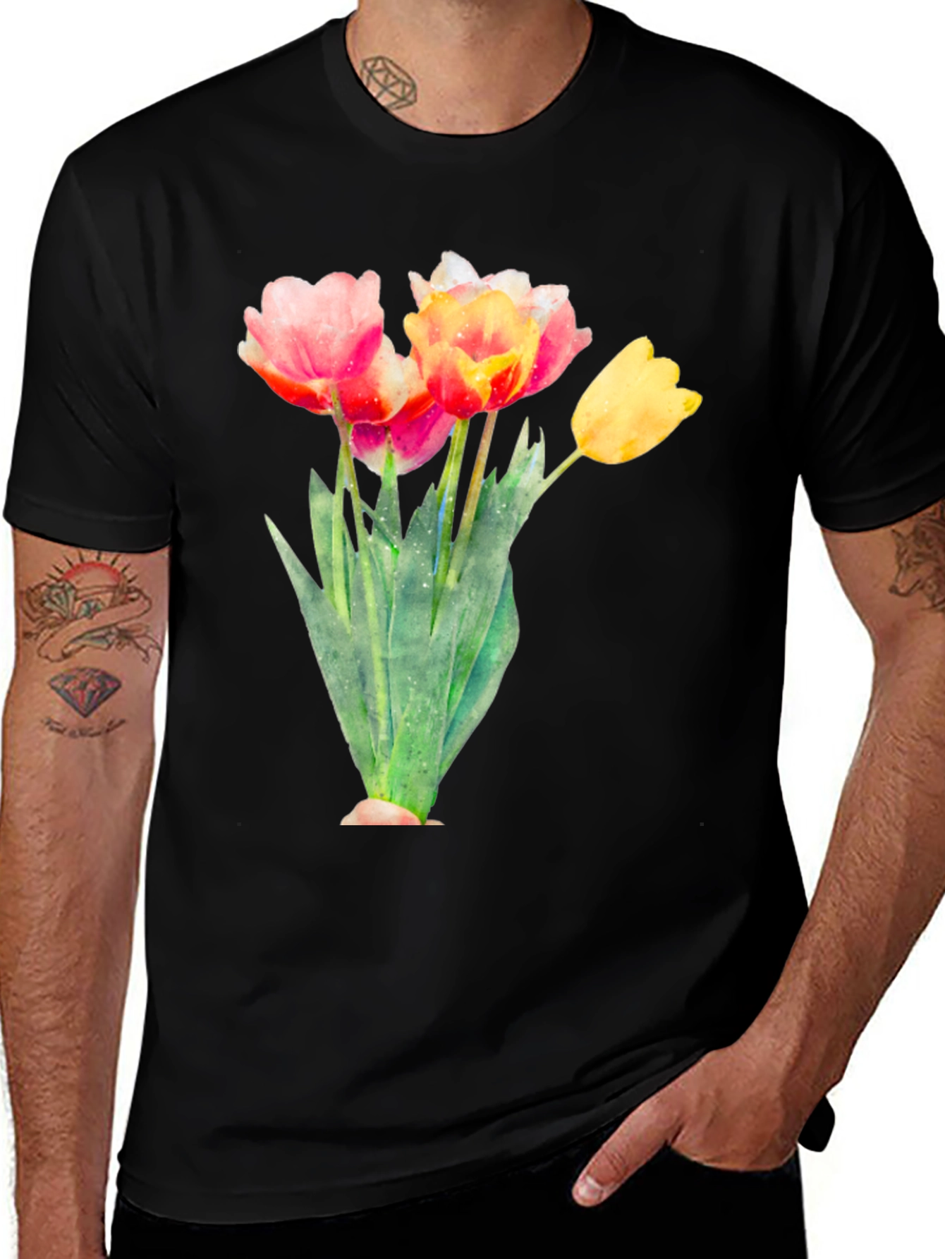 Variant 12 of Floral Tulips Watercolor Graphic Tee