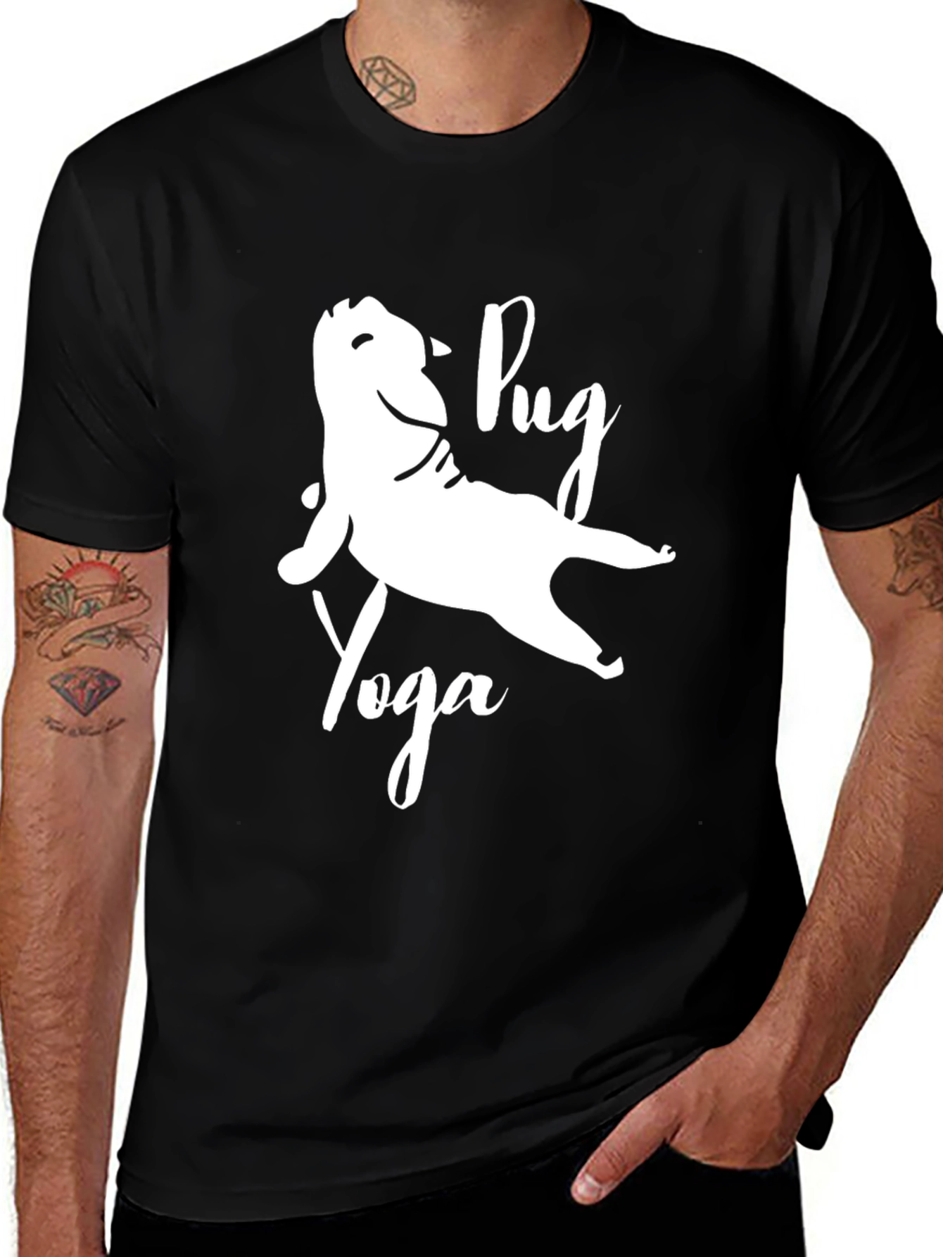 Variant 10 of Pug Yoga Black Graphic Tee