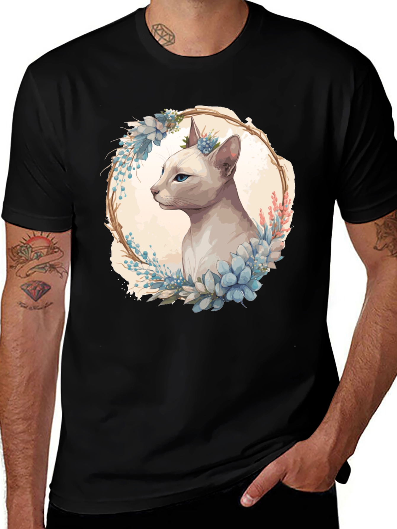 Variant 13 of Floral Cat Tee - Artistic Graphic T-Shirt