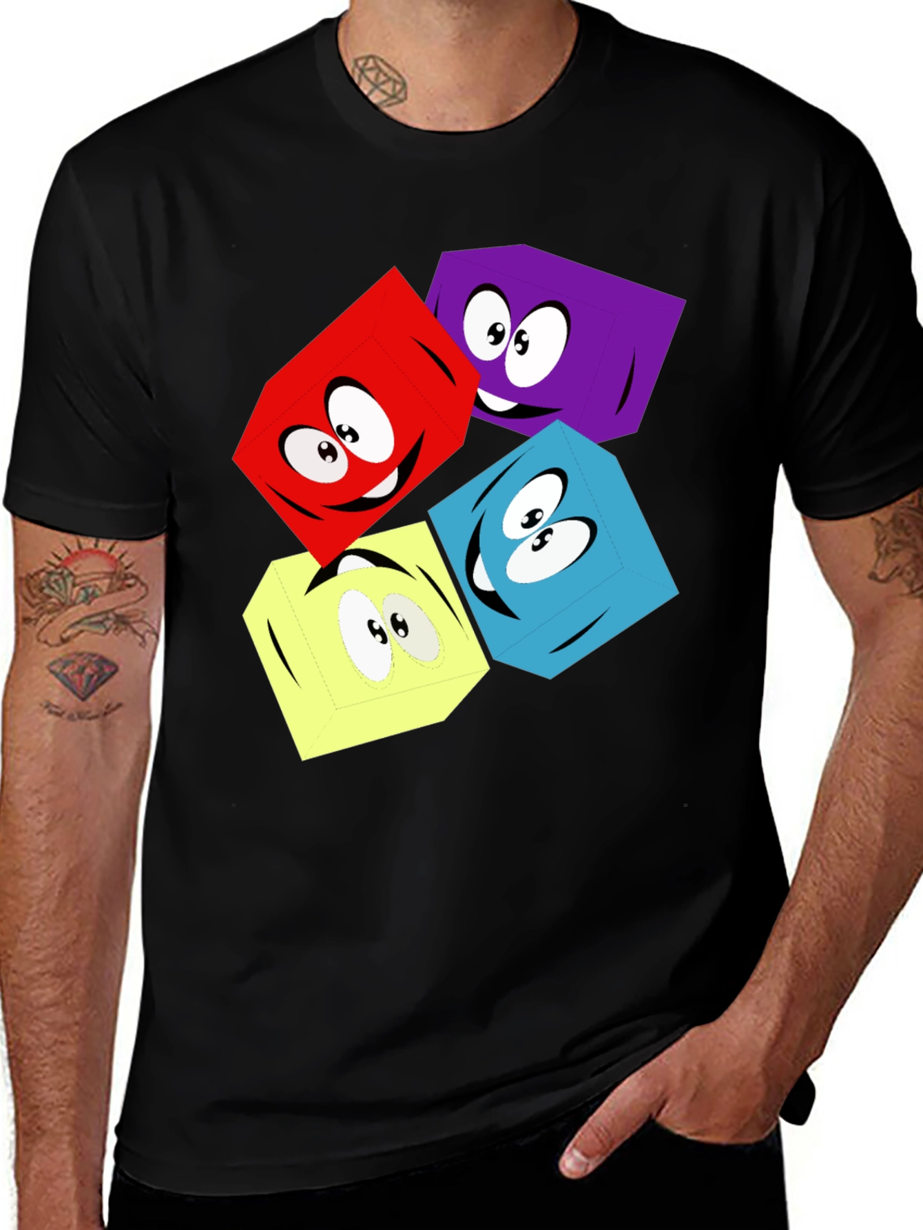 Variant 7 of Cartoon Cubes Graphic T-Shirt - Black