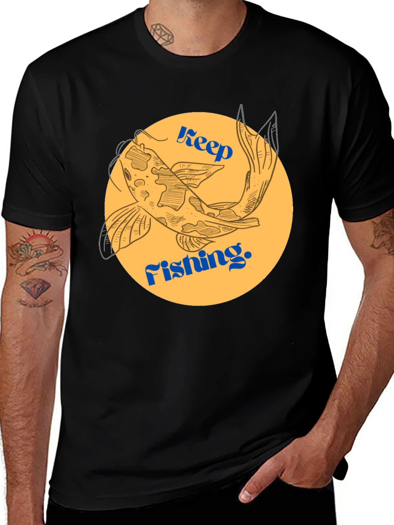 Variant 21 of Keep Fishing Black T-Shirt with Graphic Design