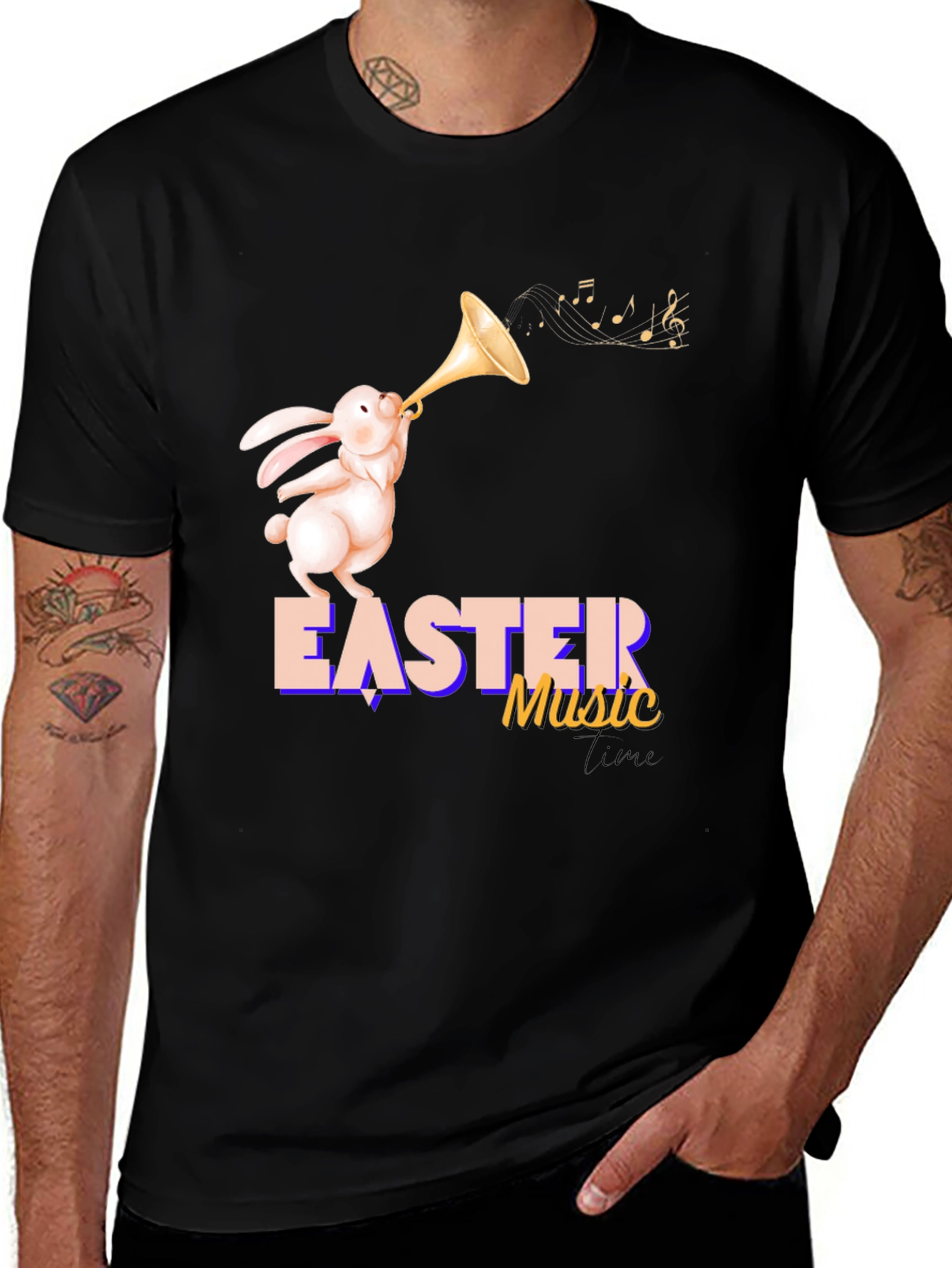 Easter Music T-Shirt - Bunny with Trumpet Design