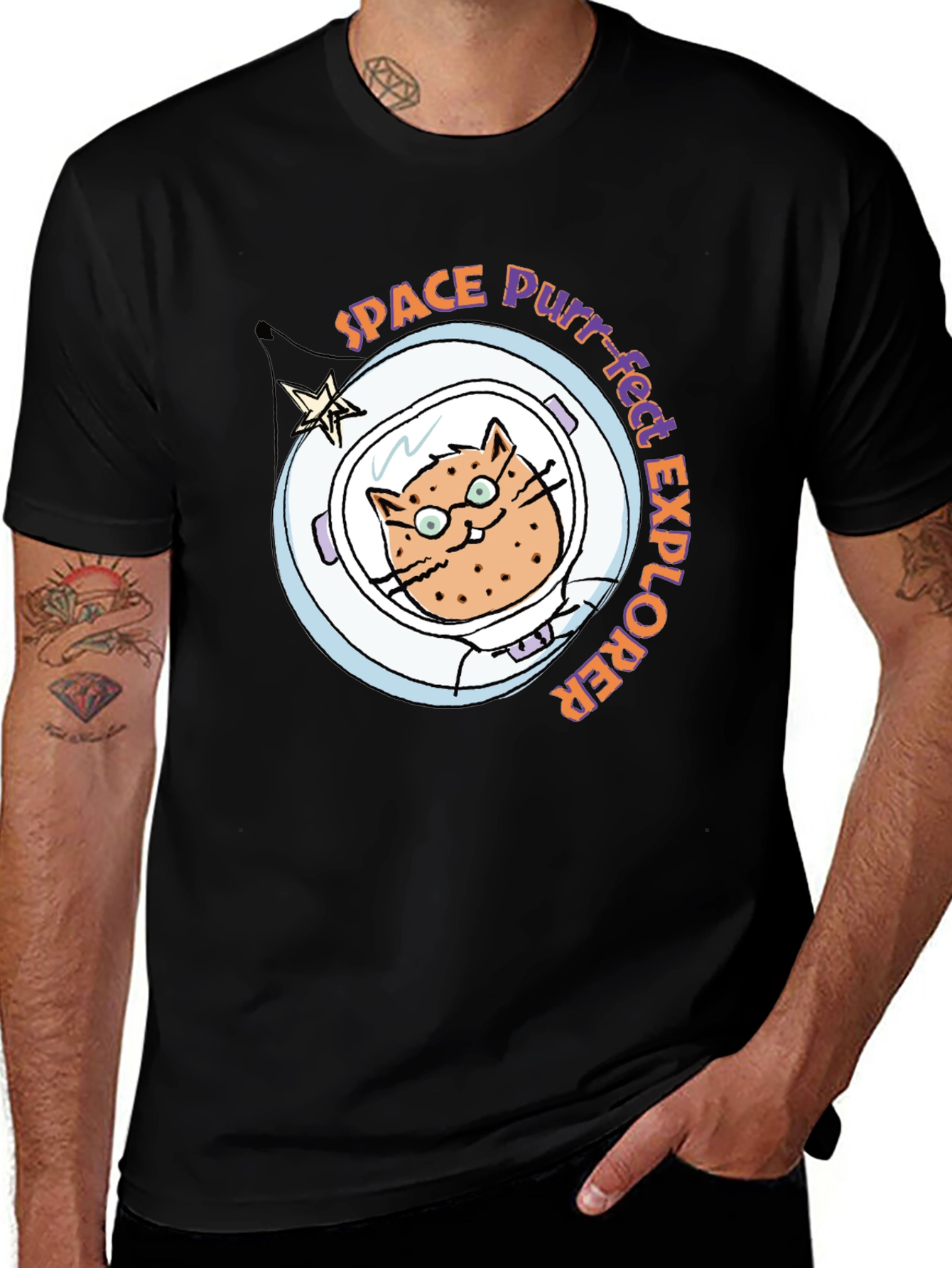 Variant 25 of Space Purr-fect Explorer Black T-Shirt
