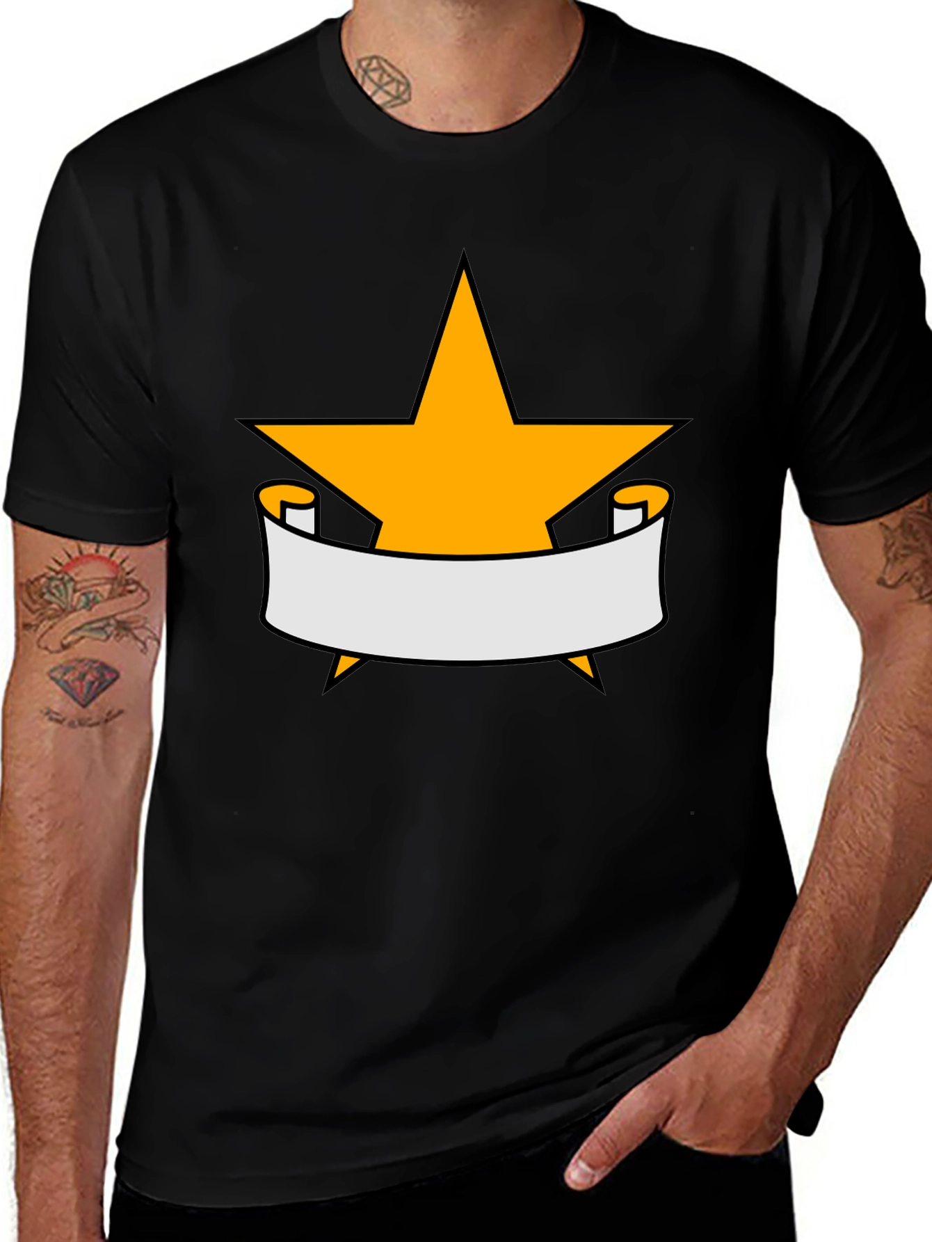 Variant 13 of Gold Star Banner Black T-Shirt