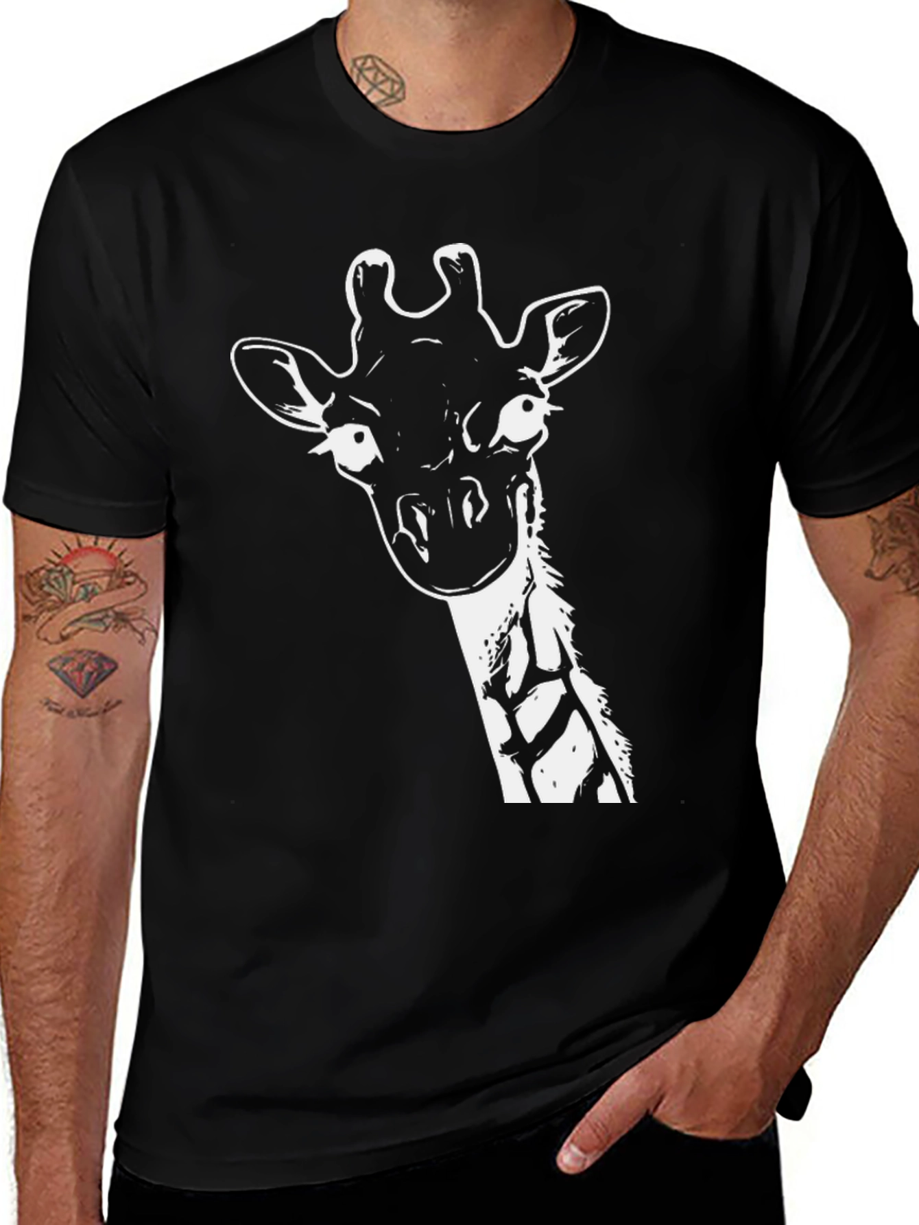 Variant 23 of Giraffe Graphic Tee - Black Cotton Blend T-Shirt