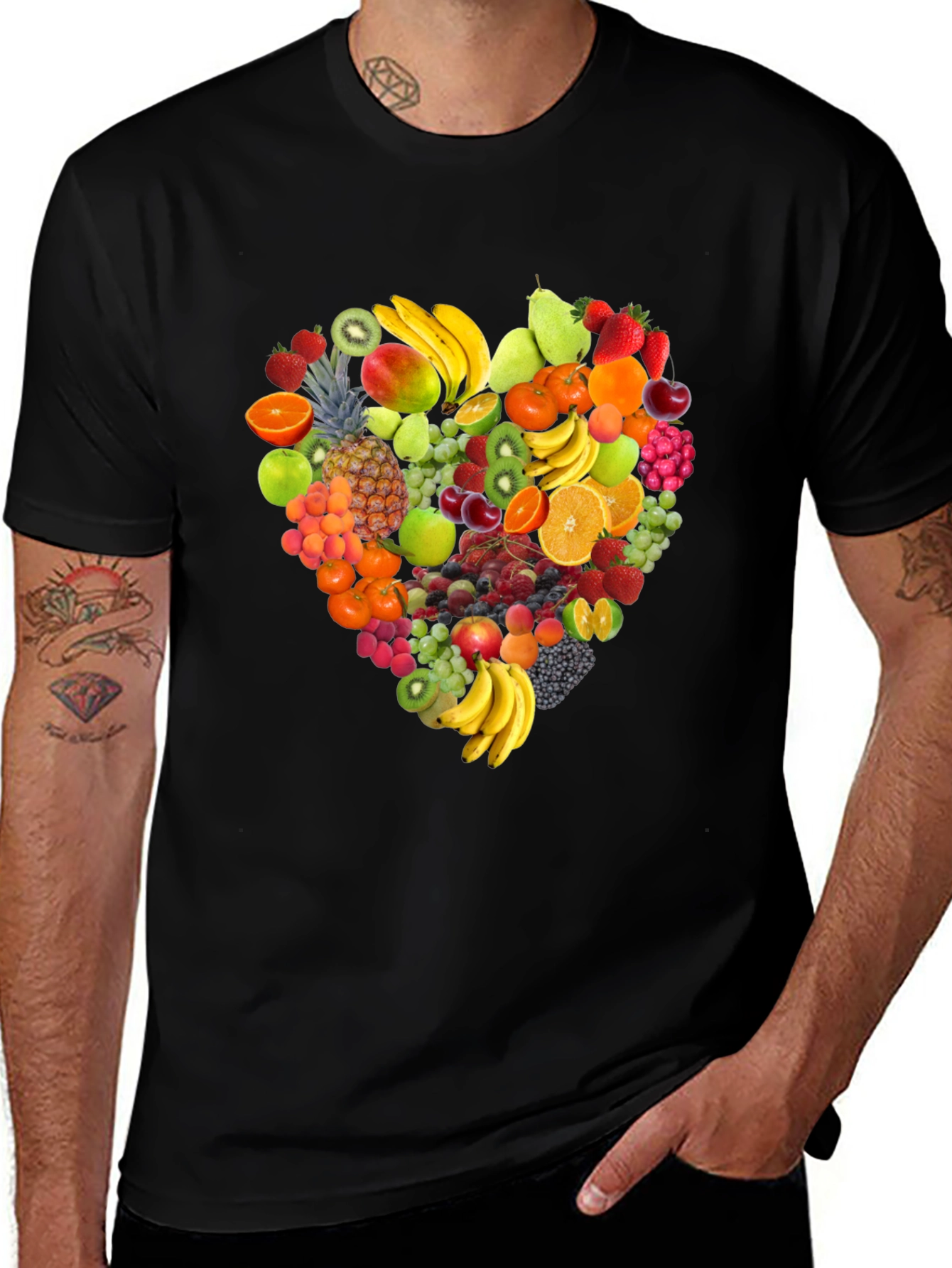 Fruit Heart Graphic Black T-Shirt
