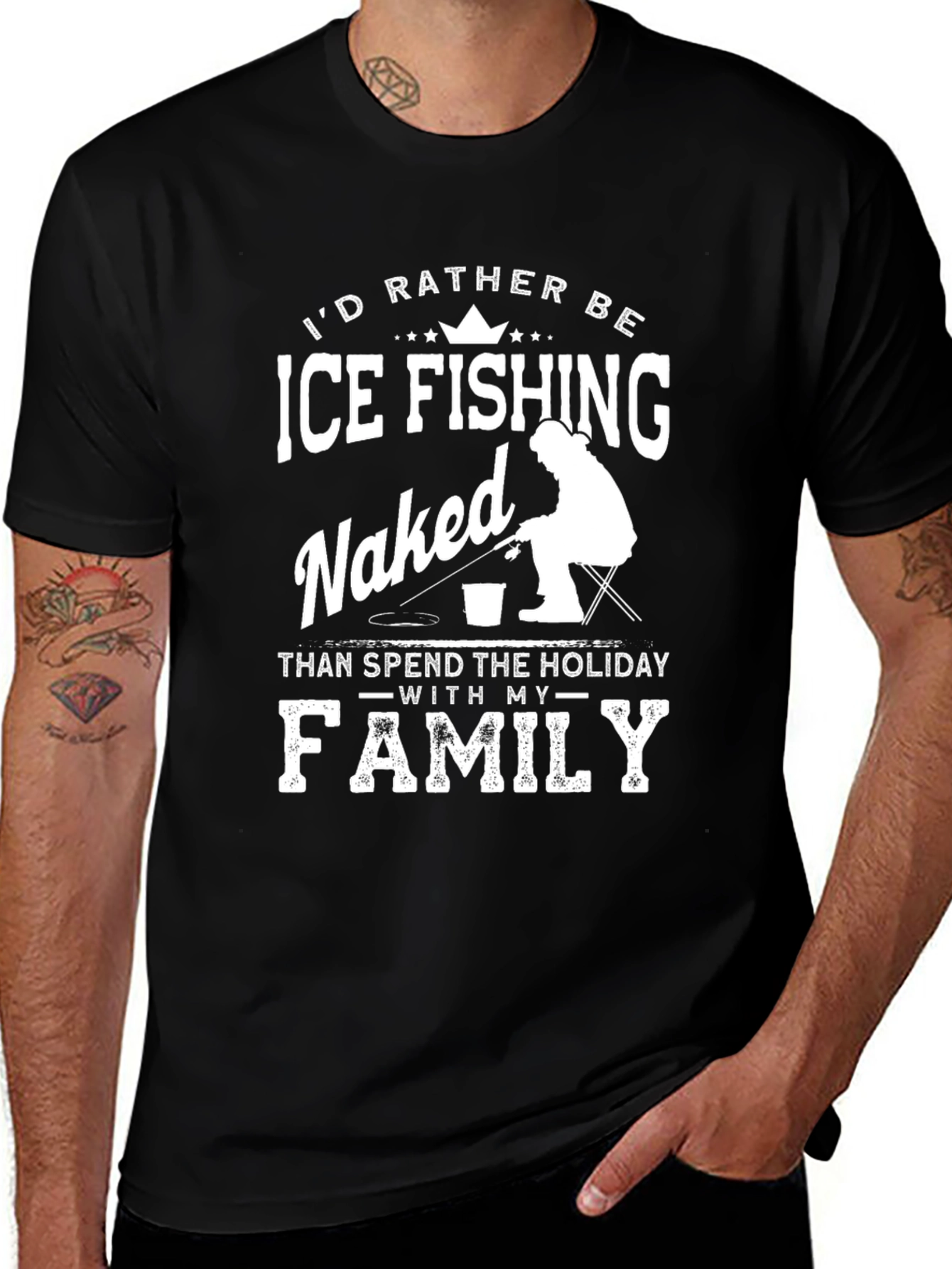Variant 8 of Funny Ice Fishing Naked T-Shirt for Men
