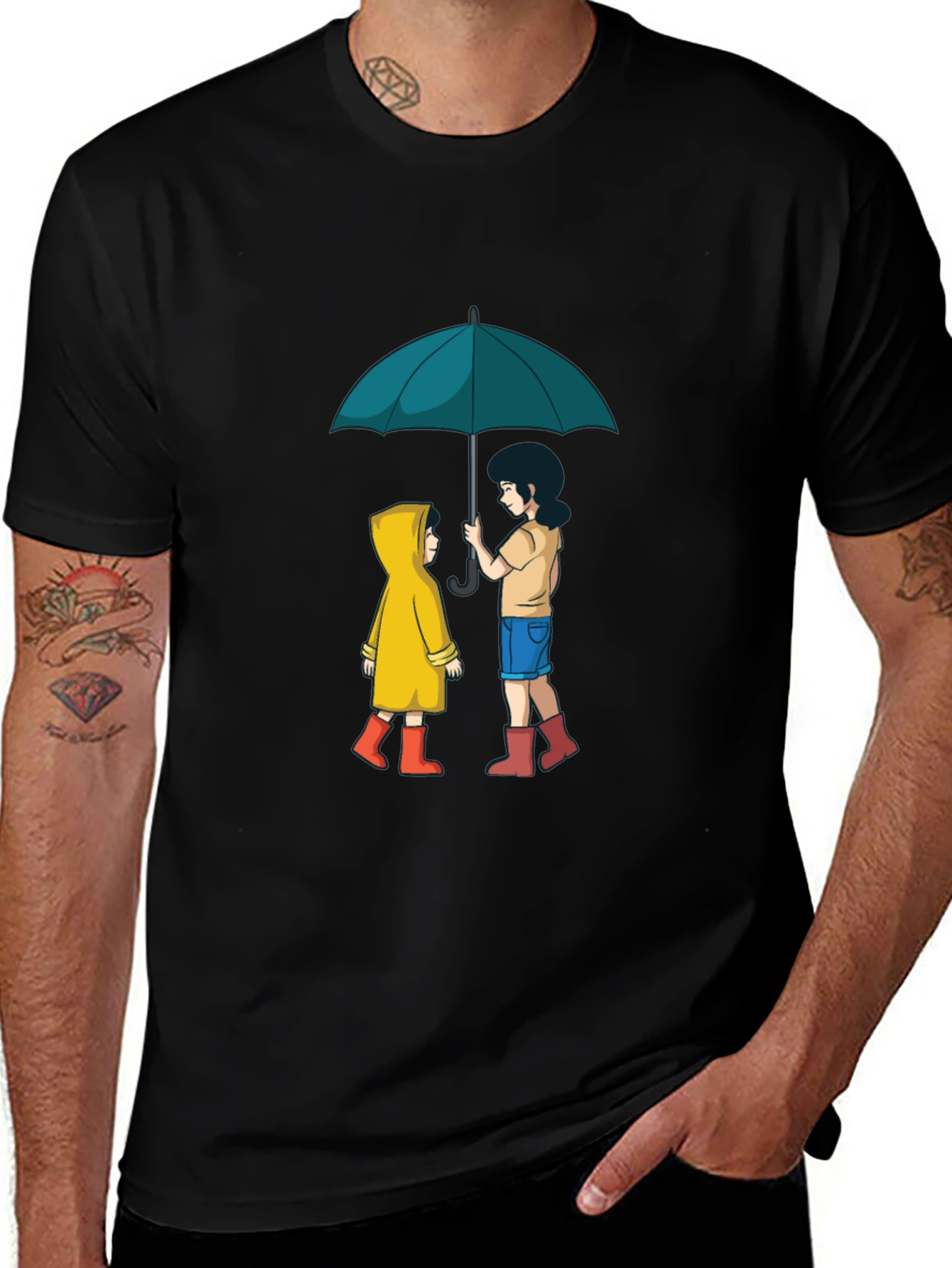 Variant 19 of Umbrella Sharing Graphic Black T-Shirt