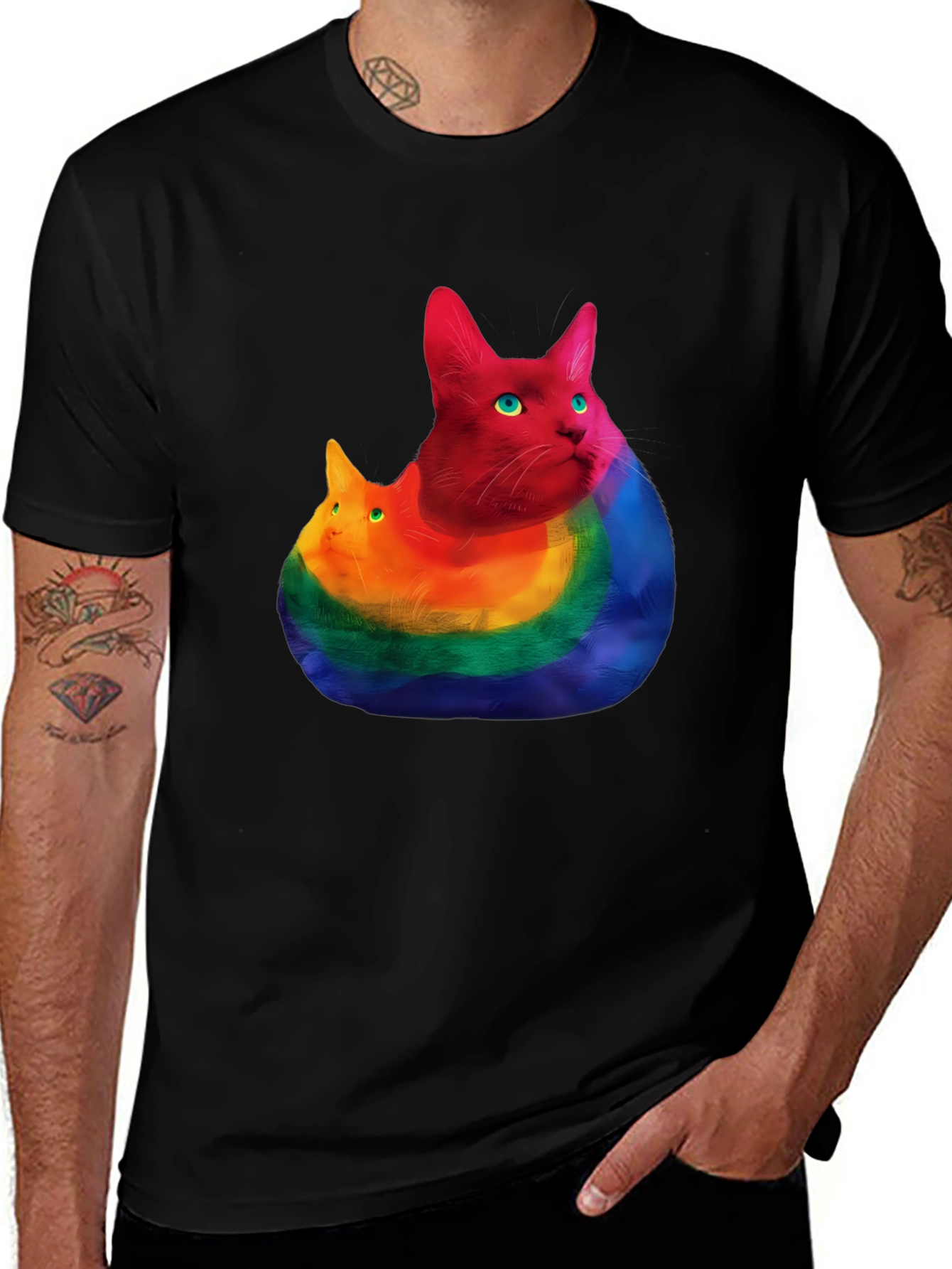 Variant 25 of Rainbow Cat Graphic T-Shirt - Prideful Purrfection